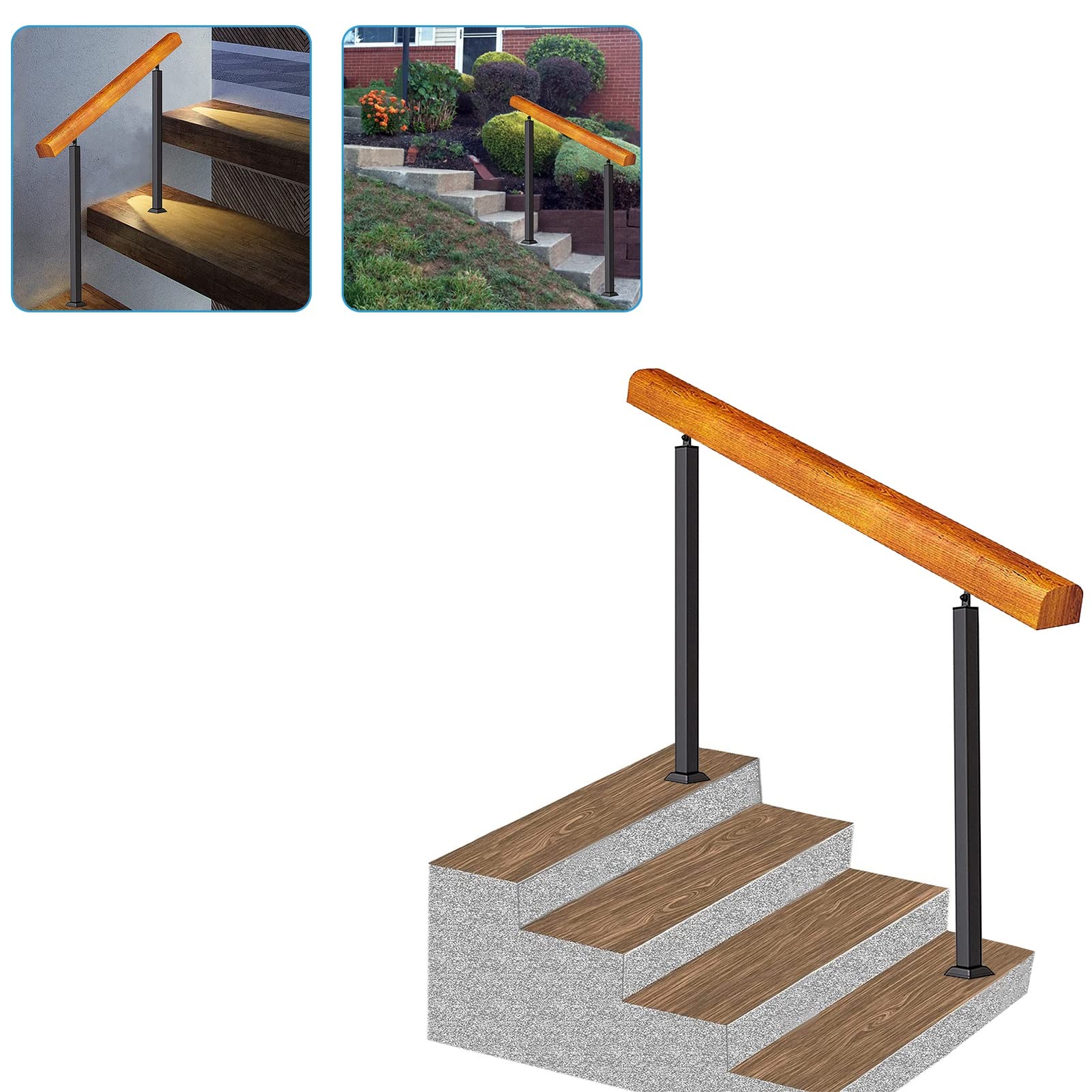 Main courante antidérapante en bois massif pour sécuriser l'escalier extérieur de villa