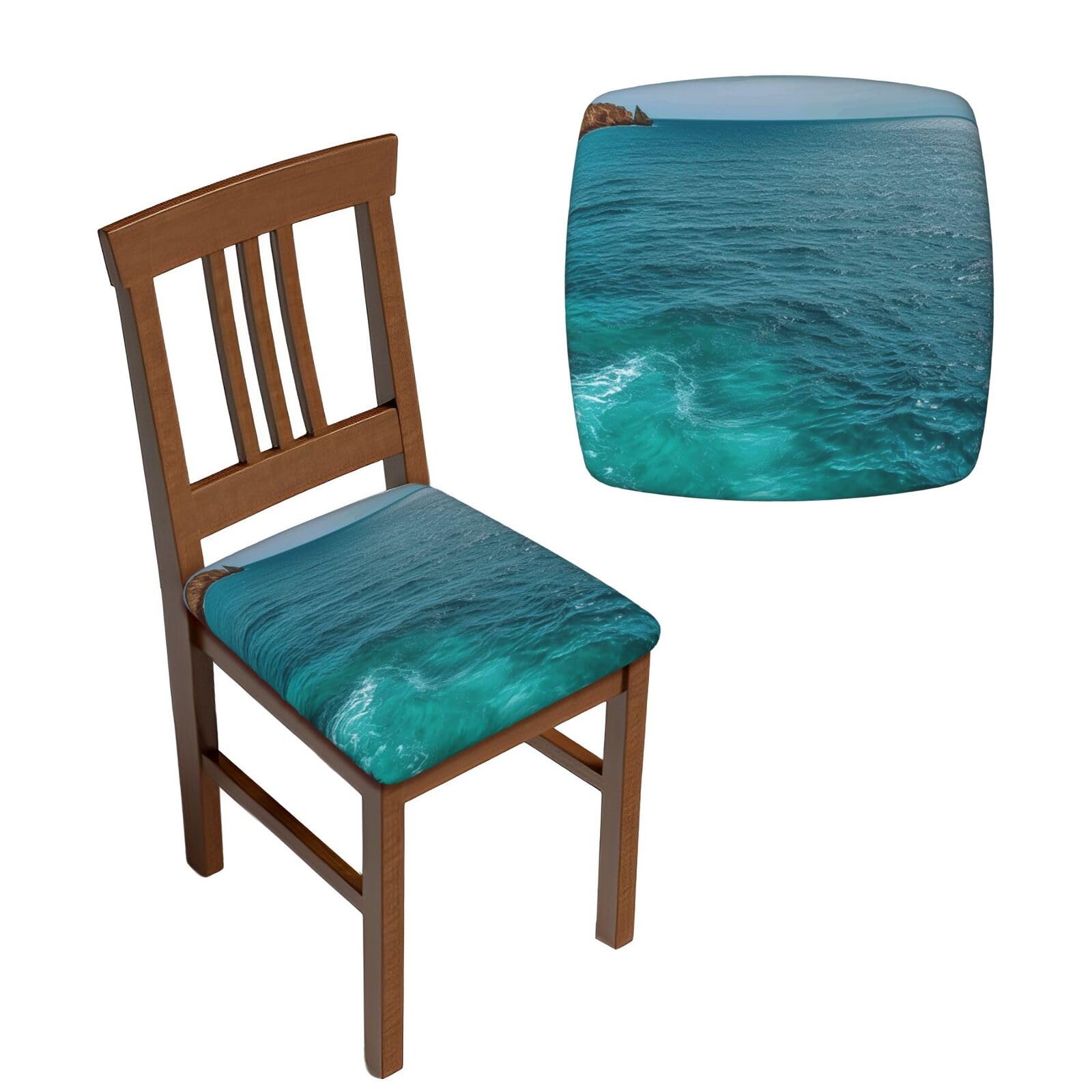 NONHAI 6PCS Dining Chair Seat Covers Set Blue Ocean Stretch Removable Chairs Covers Washable Seat Cushion Slipcovers Protector for Dining Room Kitchen Chairs