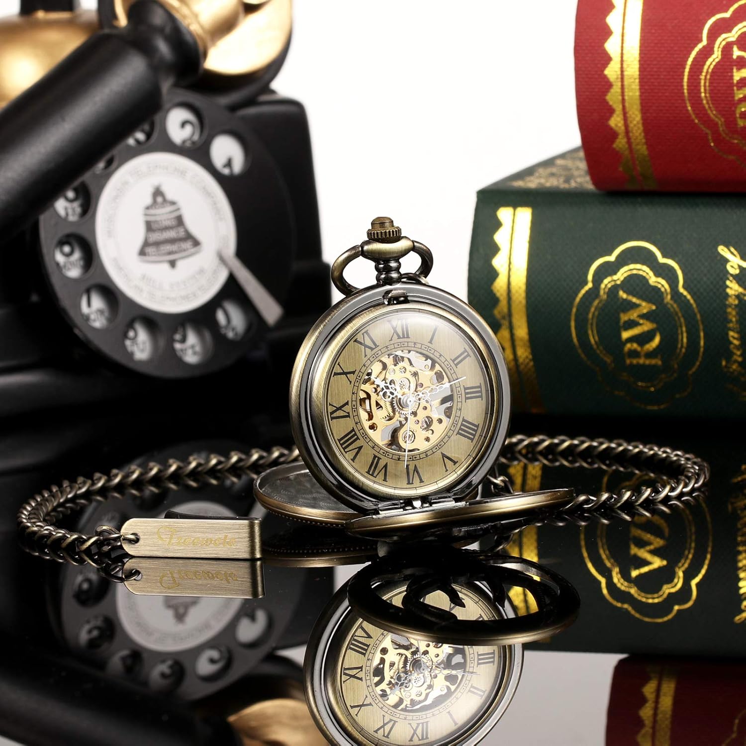 Rose gouden zakhorloge met ketting | Direct leverbaar