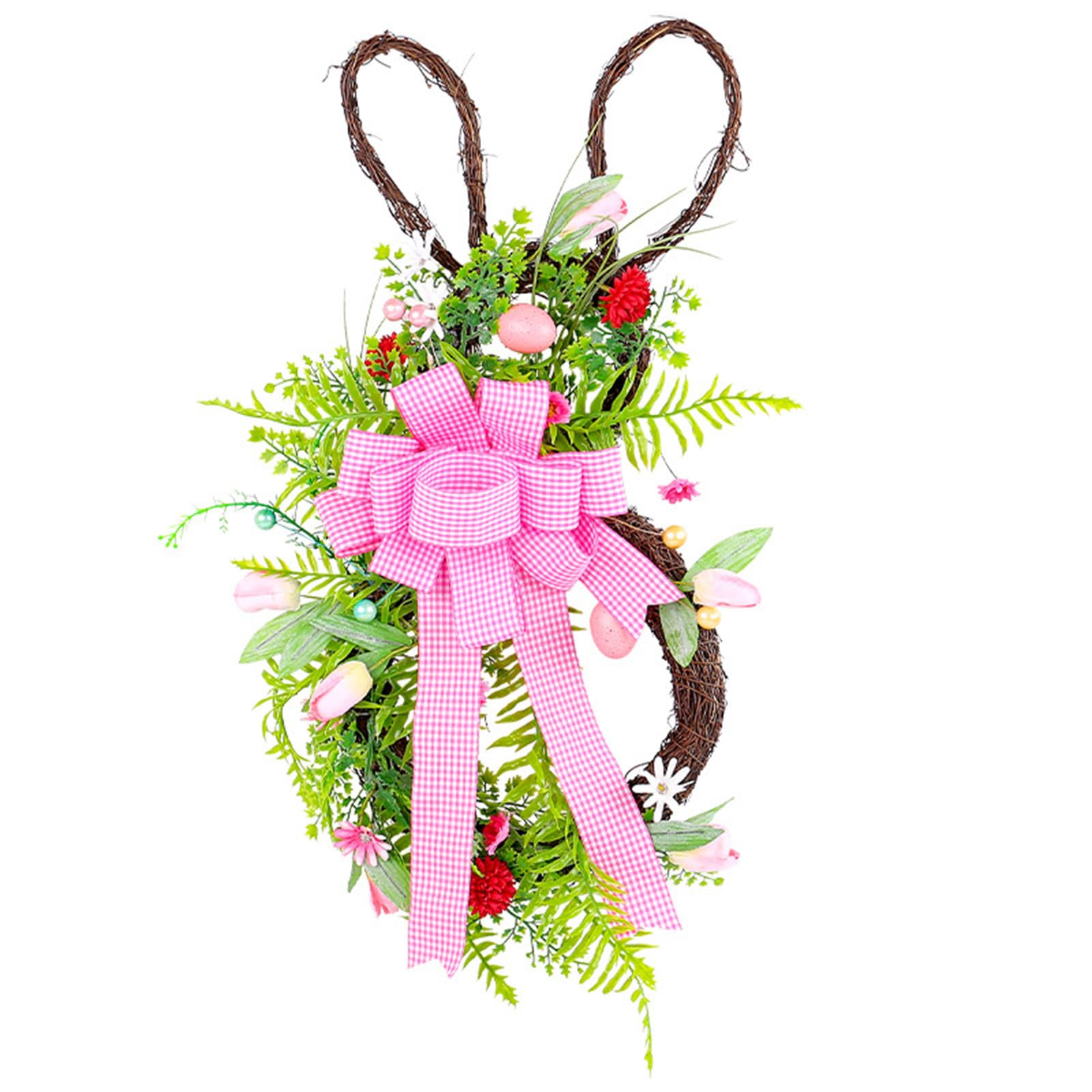 Elnwnnkc Flower Wreath Hoop Easter Wreath Easter Bunnies Colorful Eggs Beautiful Festival Touch for Shop Home