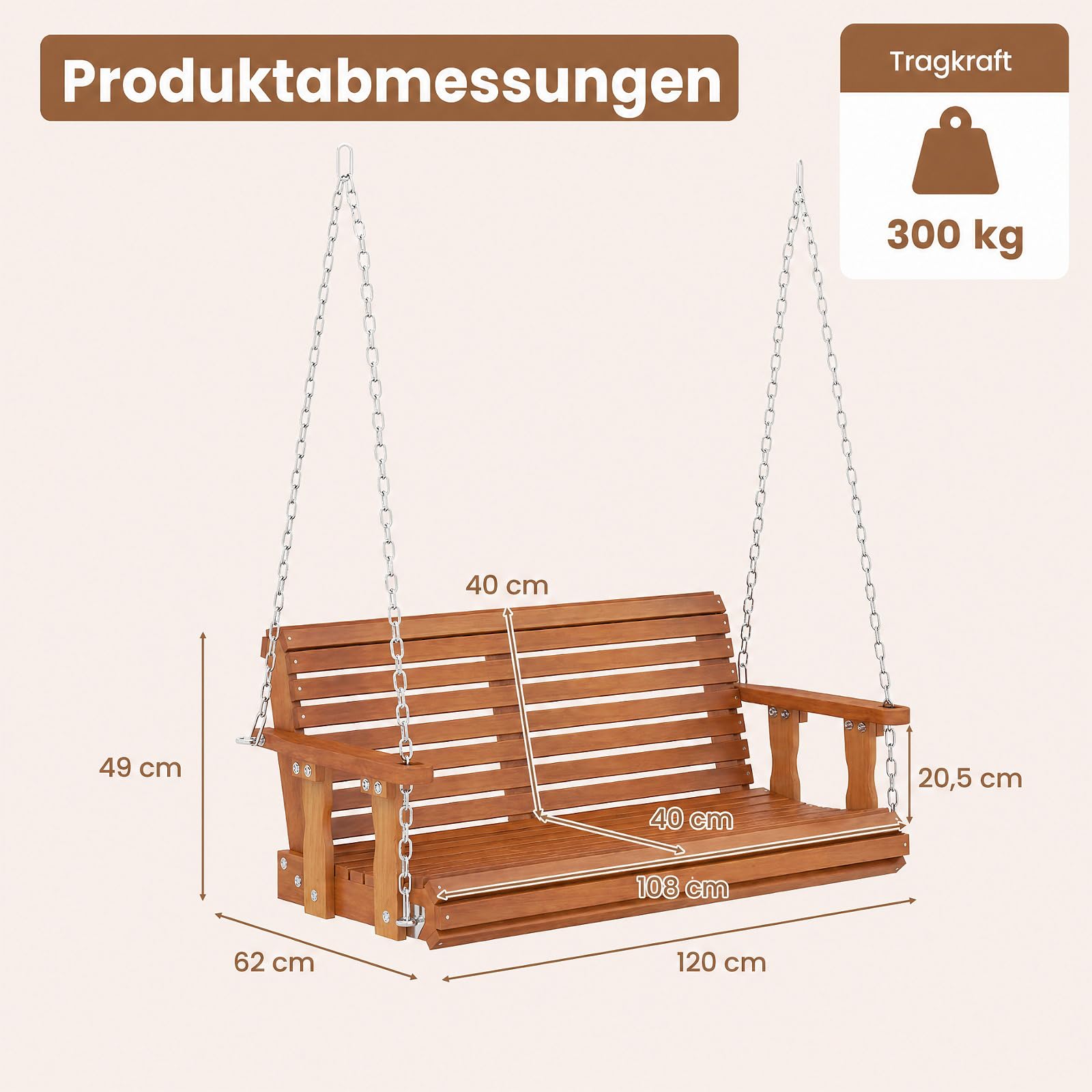 COSTWAY Hängebank, 2-Sitzer Schaukelbank