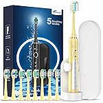 Rtauys M5 Sonic Electric Toothbrush for Adults and Kids - Rechargeable Electric Toothbrush Kids Ages 12+ and Adults with 8 Brush Heads & Travel Case, 120 Days Battery Life - Yellow