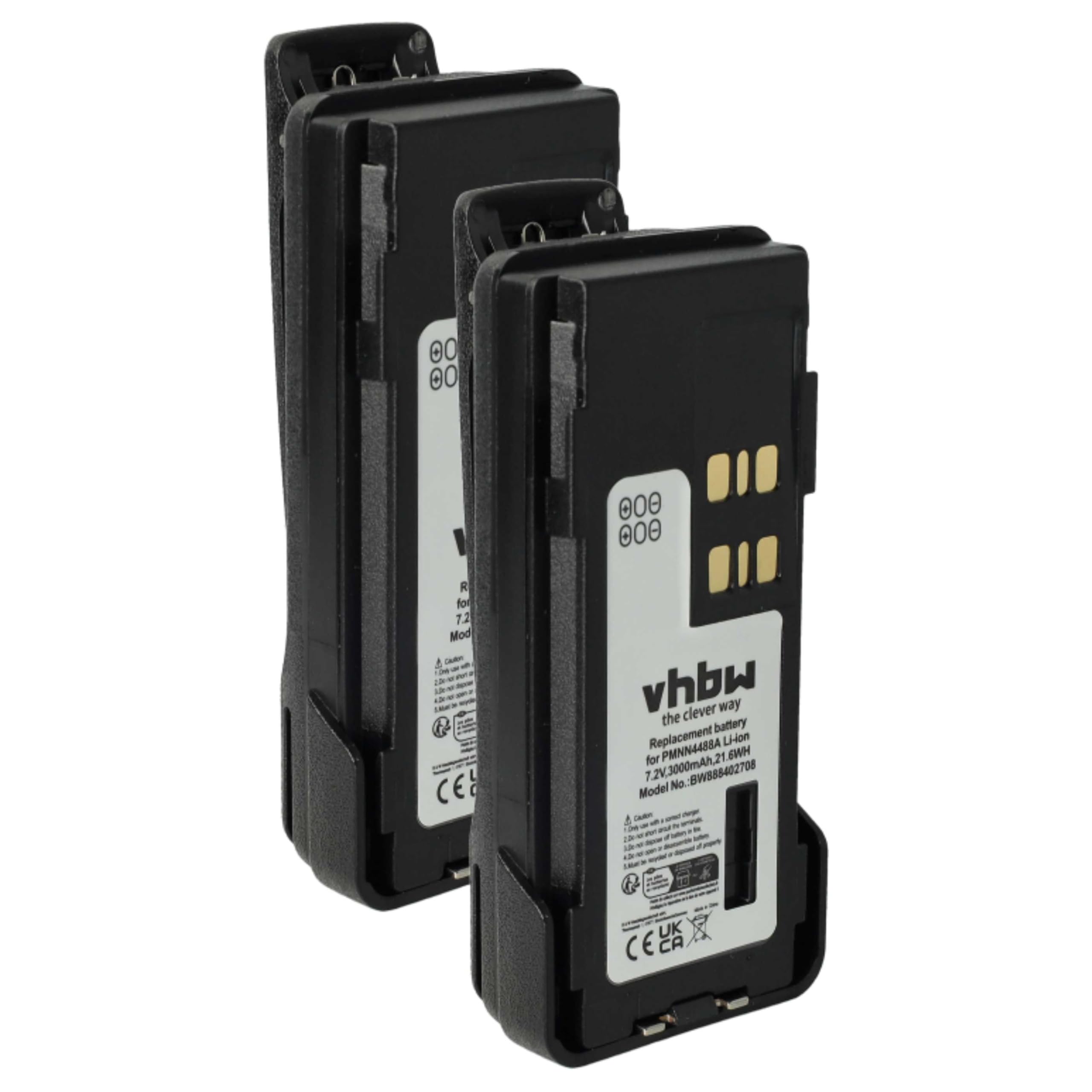 vhbw 2x batteria compatibile con Motorola XIR P6620, XIR P6600, DP4801e radio (3000mAh, 7,2V, Li-Ion) + clip