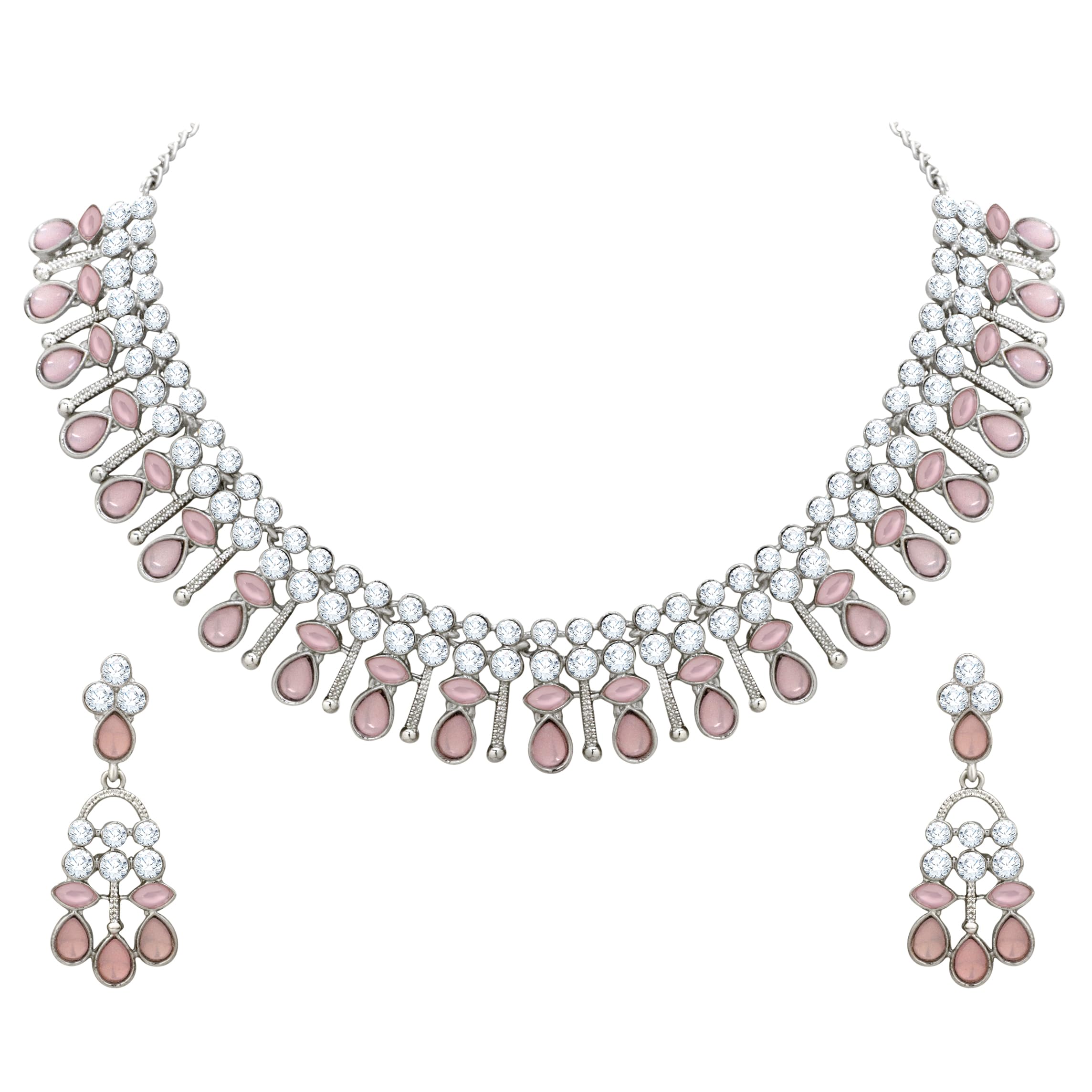 Atasi International Silver Plated Mint Pastel Pink Cystals Jewellery Necklace Set with Earrings for Women (RMP5710) (B0CHQD18S6) Amazon Price History, Amazon Price Tracker