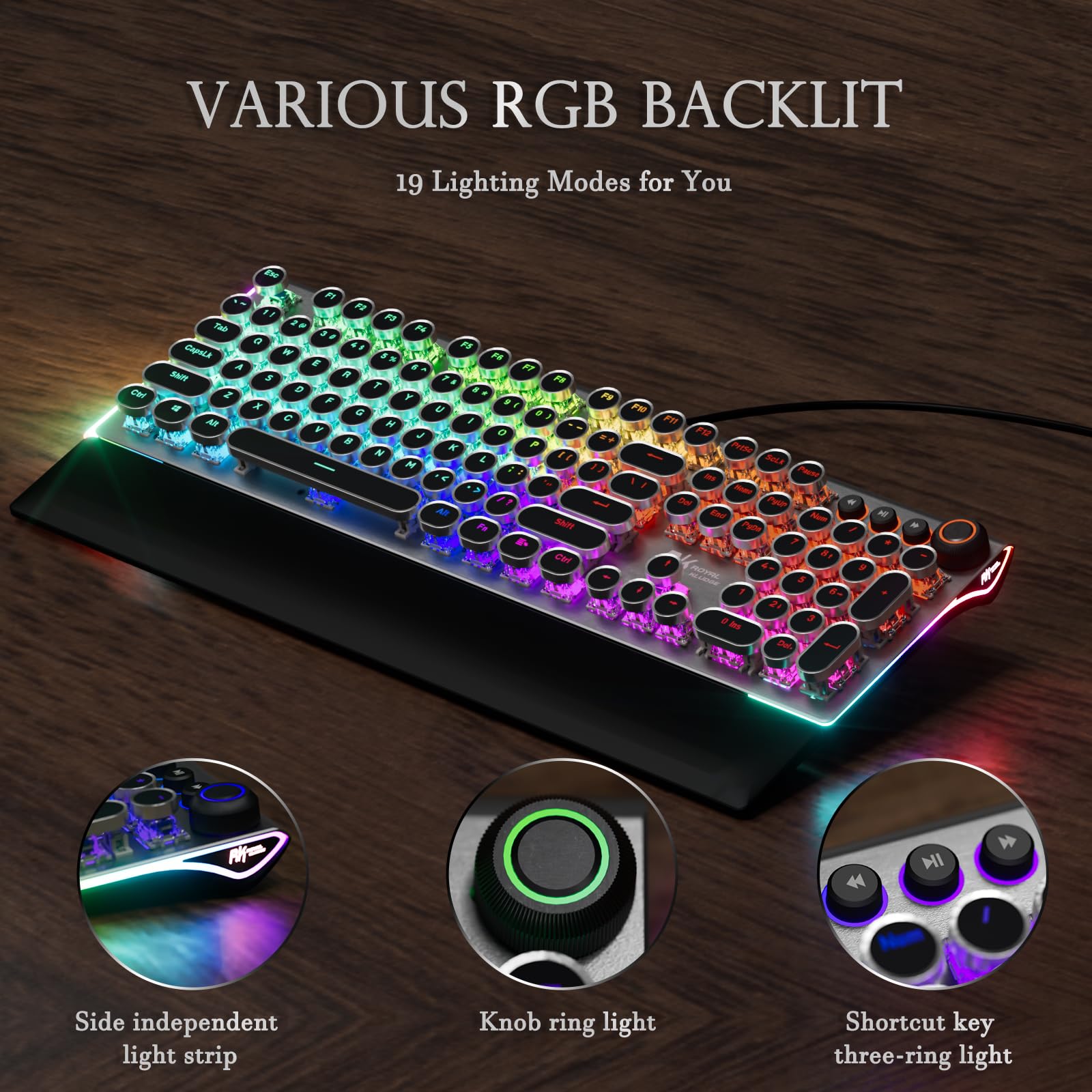 RK ROYAL KLUDGE Tastiera da gioco RKX108, interruttore blu, grigio ombra