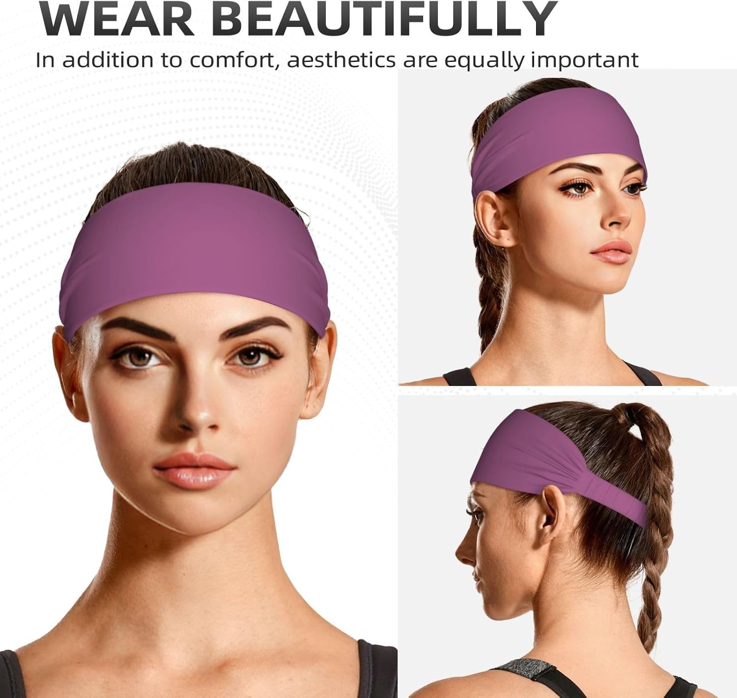 Solid Color Grape red Elastic Exercise Headband for Sports & Workouts