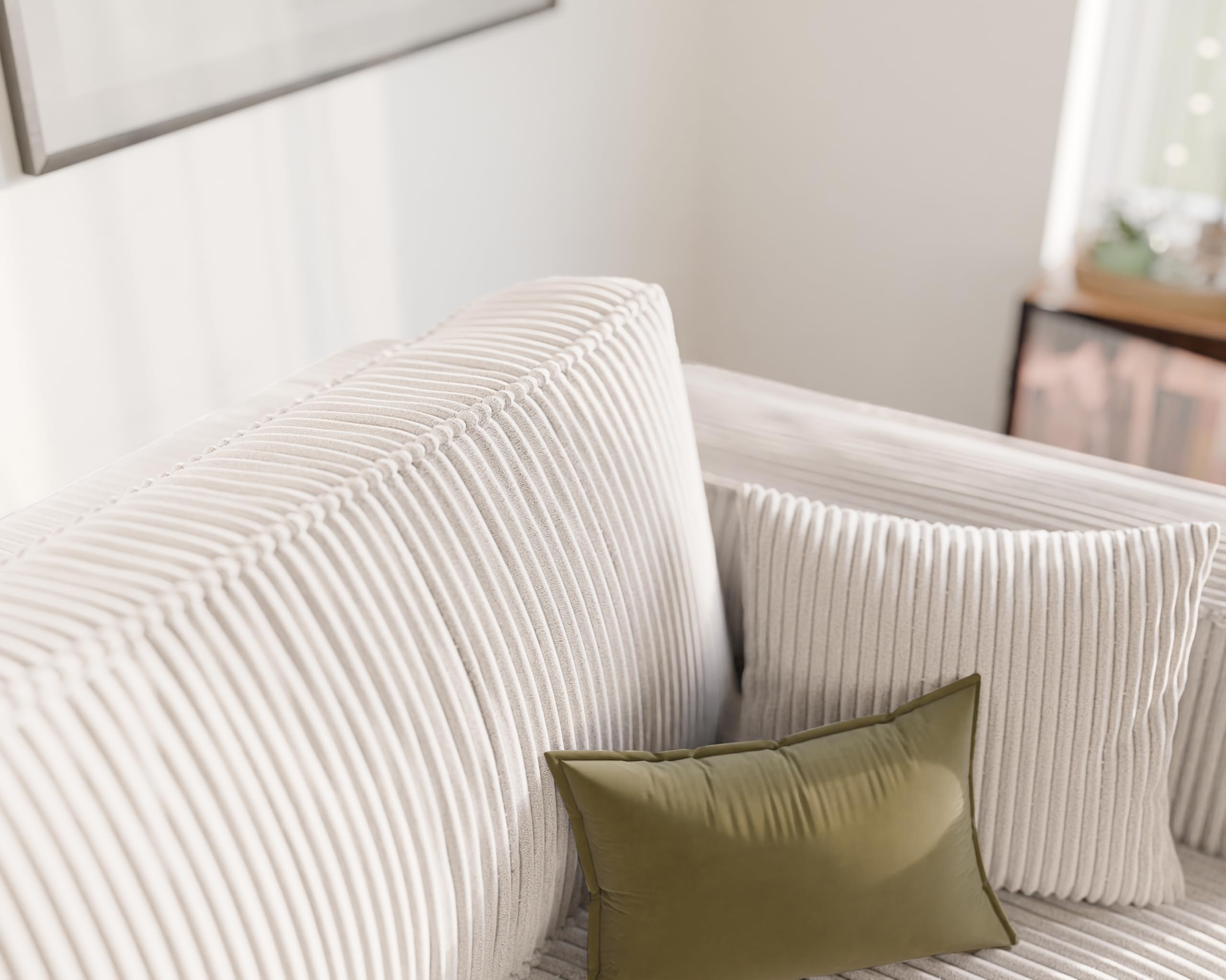 GREKPOL Schlafsofa mit Bettkasten 240x105 - Cord Beige Sofa mit schlaffunktion - Couch mit Schlaffunktion- 3 Sitzer - Wohnzimmer Couch - Schlafcouch