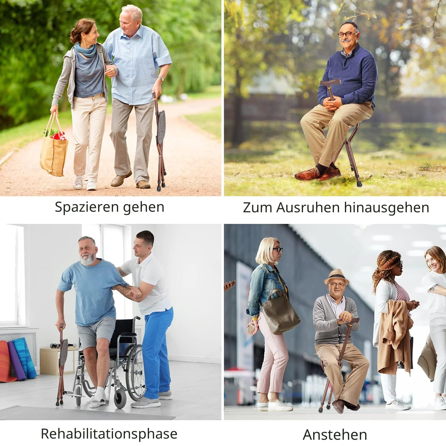 Gehstock mit Sitz für Männer 120 kg Kapazität, LINGTHIN große Sitzplatte ist höhenverstellbar, klappbar mit Sitzstäbchen, geeignet für ältere Menschen und Rehabilitationspersonen.