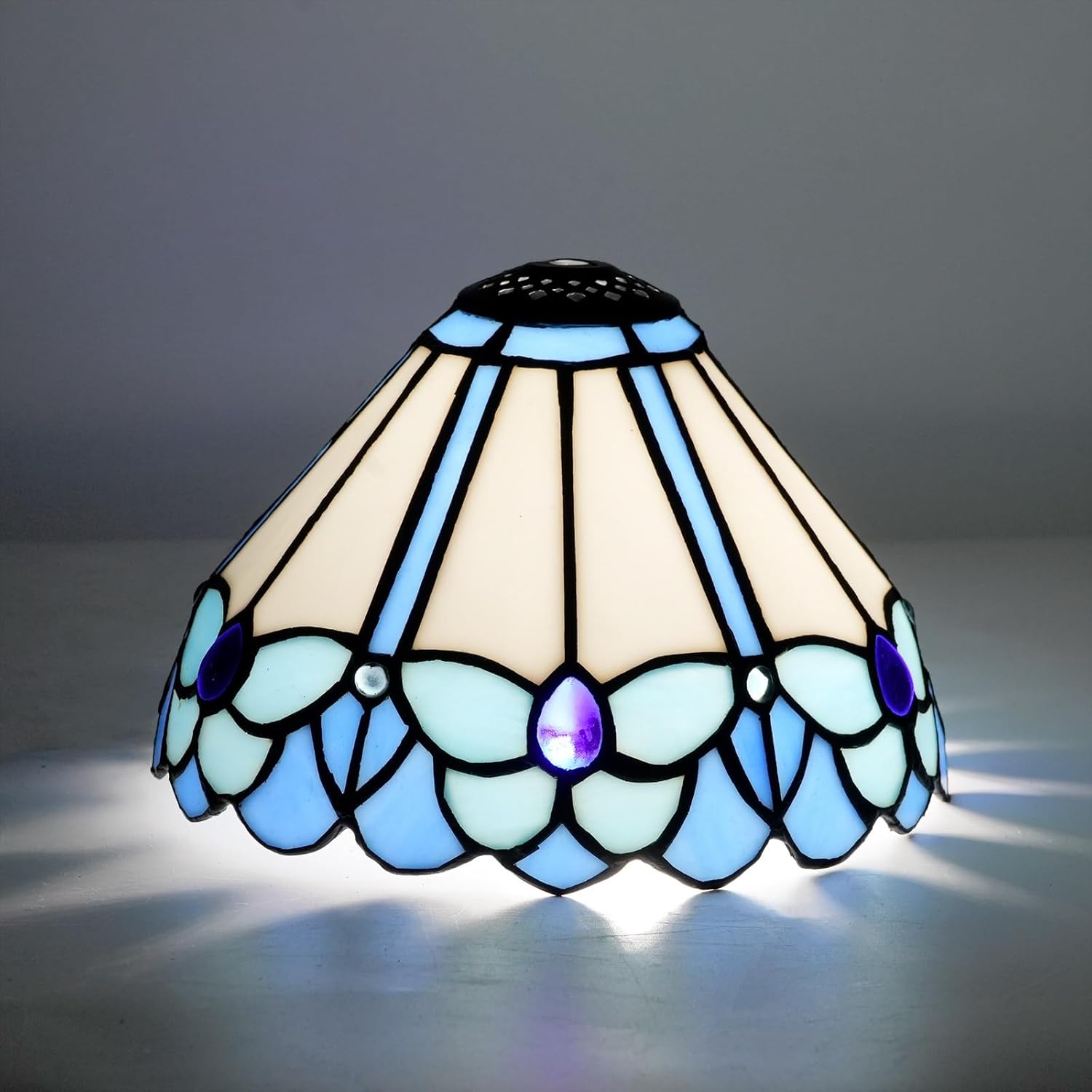 Tiffany Lamp Shade Replacement, 8 Inch Sky Blue Butterfly Style Stained Glass Lamp Shade Handmade Vintage Art Decor Small Opening Lampshade for Table Lamp Pendant Light Ceiling light