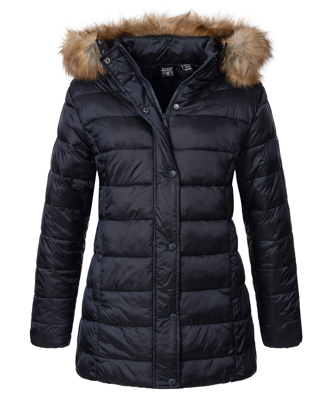 Geographical Norway Damen Winterjacke Parka Damenjacke Damenmantel Wintermantel Damen Jacken Outdoorjacke Warm Kunstfellkragen Gefüttert D-458 Navy 2XL