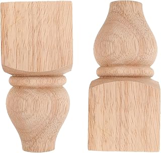 Mikikit 2pcs Handcrafted Wooden Furniture Legs Sofa Feet Replacement, Unfinished Round Table and Cabinet Support for Bed, Bench, Ottoman, American Style