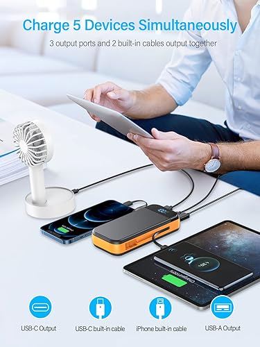 Miniatura 9 de Cargador portátil de 32000 mAh, 22.5 W QC 3.0 PD 20 W, pantalla LED inteligente, carga rápida, cables integrados, batería externa, carga 5