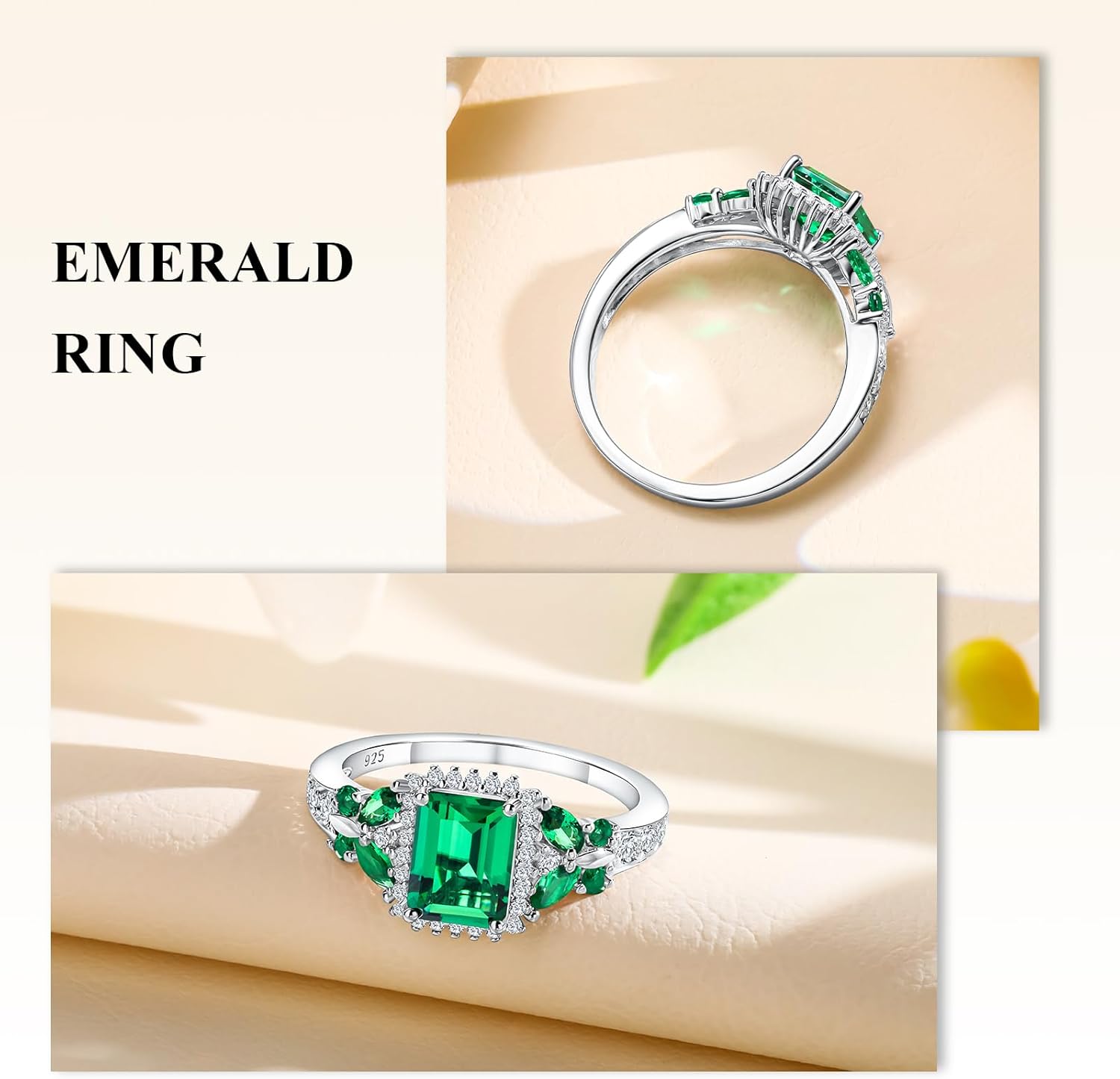 Butterfly Rings for Women, 925 Sterling Silver 3-4 Carat Birthstone Halo Ring Amethyst/Emerald/Blue Sapphire/Ruby Promise Ring Emerald Cut Engagement Rings for Her,Lovers Birthday Valentines Gift - Image 6