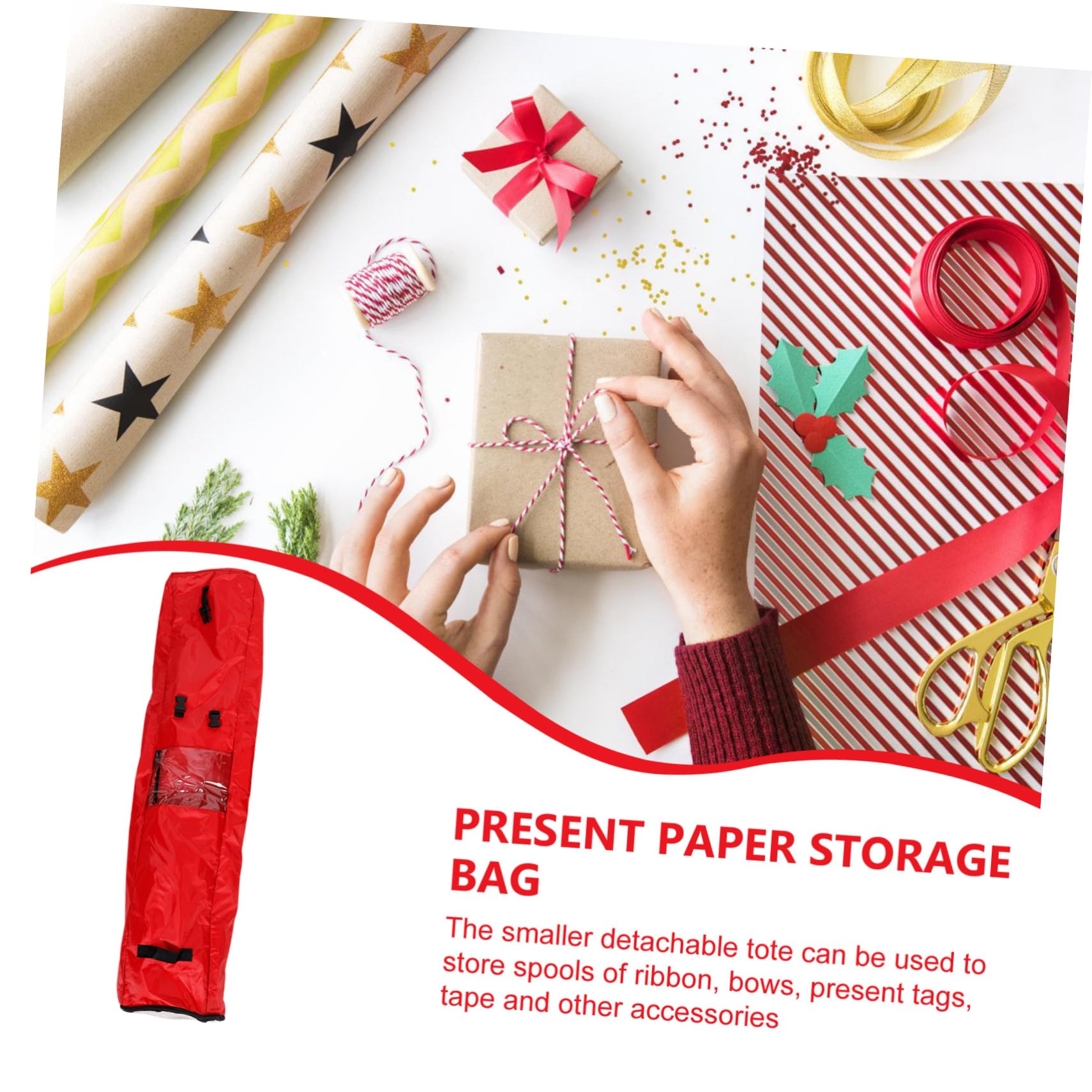 Levemolo Present Organizer Bag Christmas Wrapping Paper Storage Oxford Fabric Pouch Handles for Festive Occasions