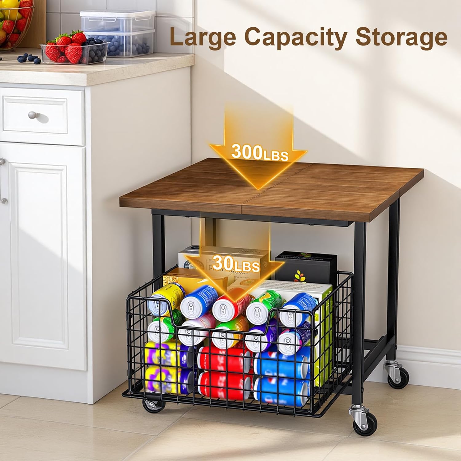 Mini Fridge Stand with Storage, Heavy Duty Refrigerator Stand with Drawer Basket and Lockable Wheels 300Lbs Mini Beverage Fridge Table for Dorm, Apartment, Kitchen, Office, Bedroom