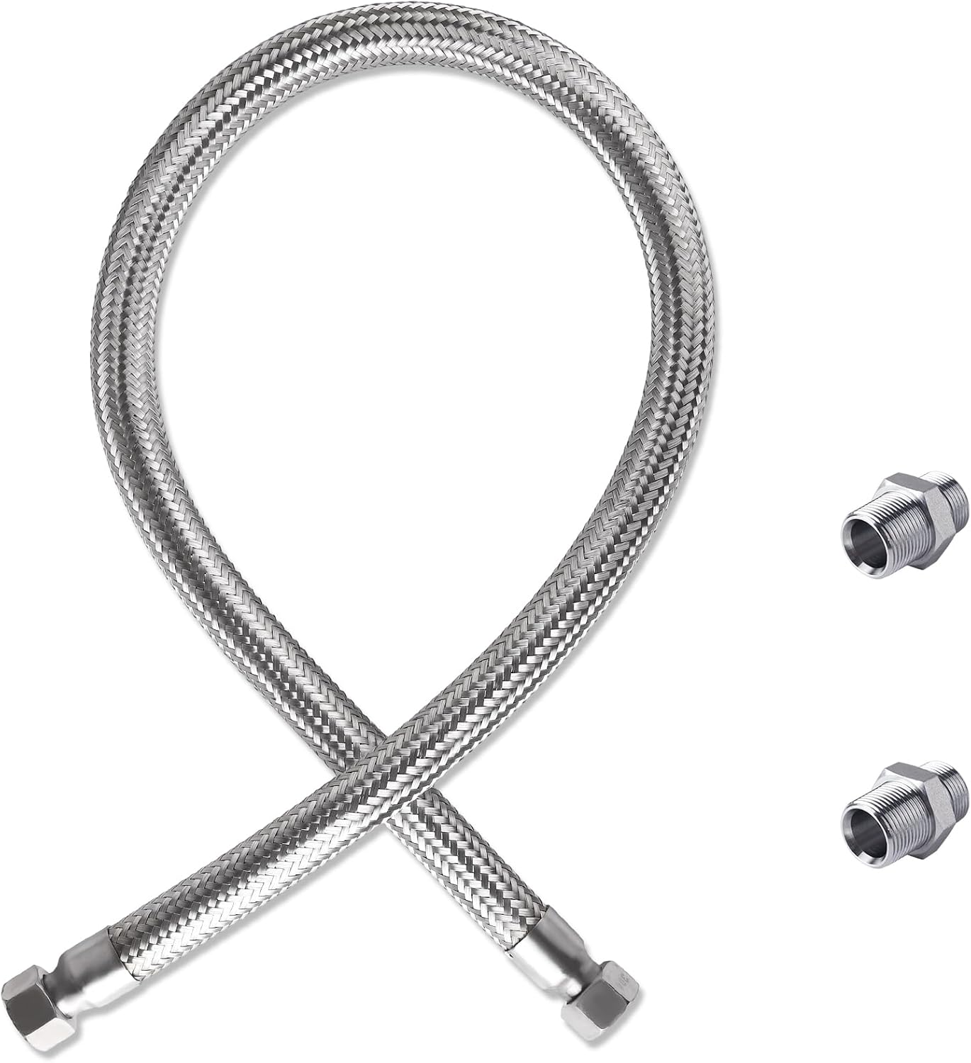 Compressor Jumper Hose, 48"Length 1/2" NPT Male - Flexible Industrial Grade Stainless Steel Hose with Two 1/2" Adapters, 450 PSI &750°F, Both Sides Fittings Rotate Freely 1/2 npt x 48" Length