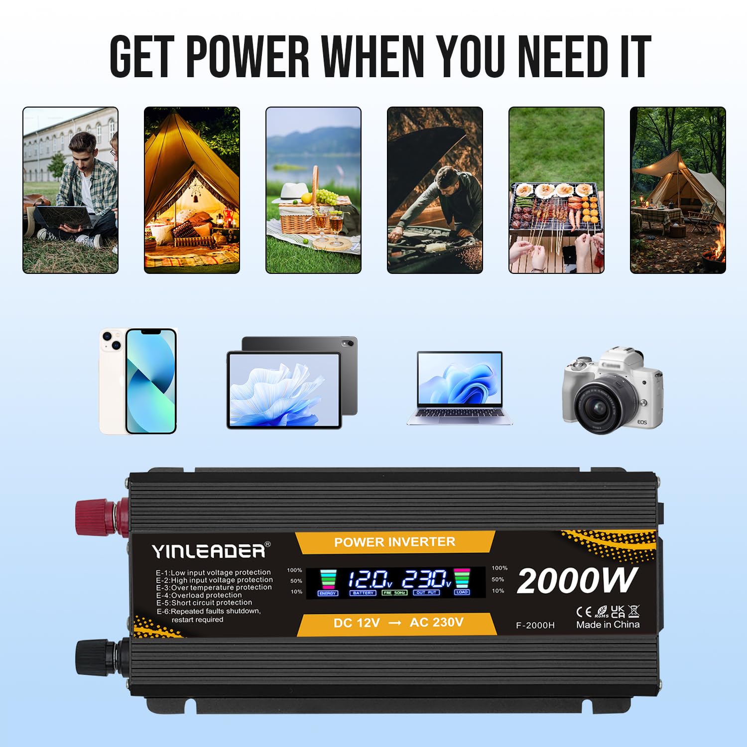 Yinleader Inverter da 1000 W, da 12 V a 230 V, con 2 USB