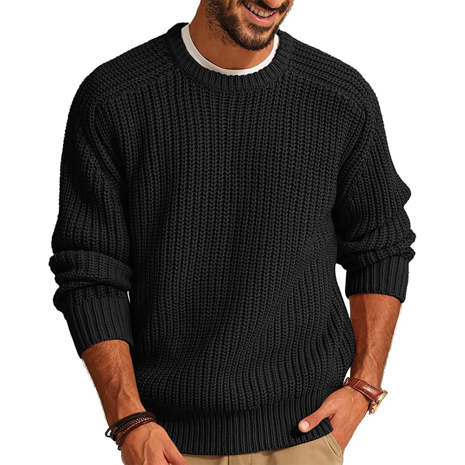 Générique Pull en Tricot pour Homme，Tricot avec Col Rond，Pull d'hiver，Pull pour Homme，Couleur Unie Classique，Loisirs，Tricot，Col Rond，sans Capuche，Pulls Homme，Pull Homme Hiver Chaud