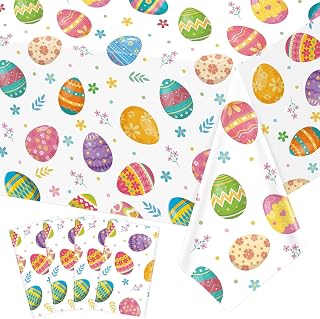 4Pcs Easter Tablecloth Bunny Eggs Table Cloth Colorful Eggs Table Cover Picnic Spring Floral Tablecloth Easter Party Decorations Spring Party Supplies Holiday Birthday Decorations 86 x 51 Inch