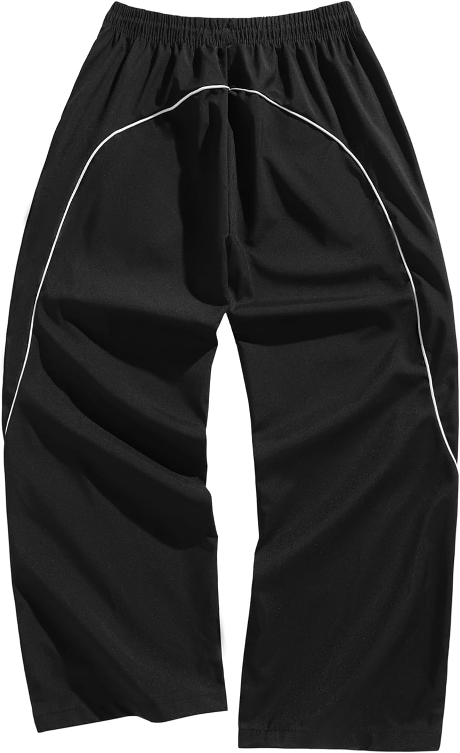 Men's Sporty Track Pants, Contrast Arc Panel Design, Relaxed Fit Joggers with Elastic Waist, Black