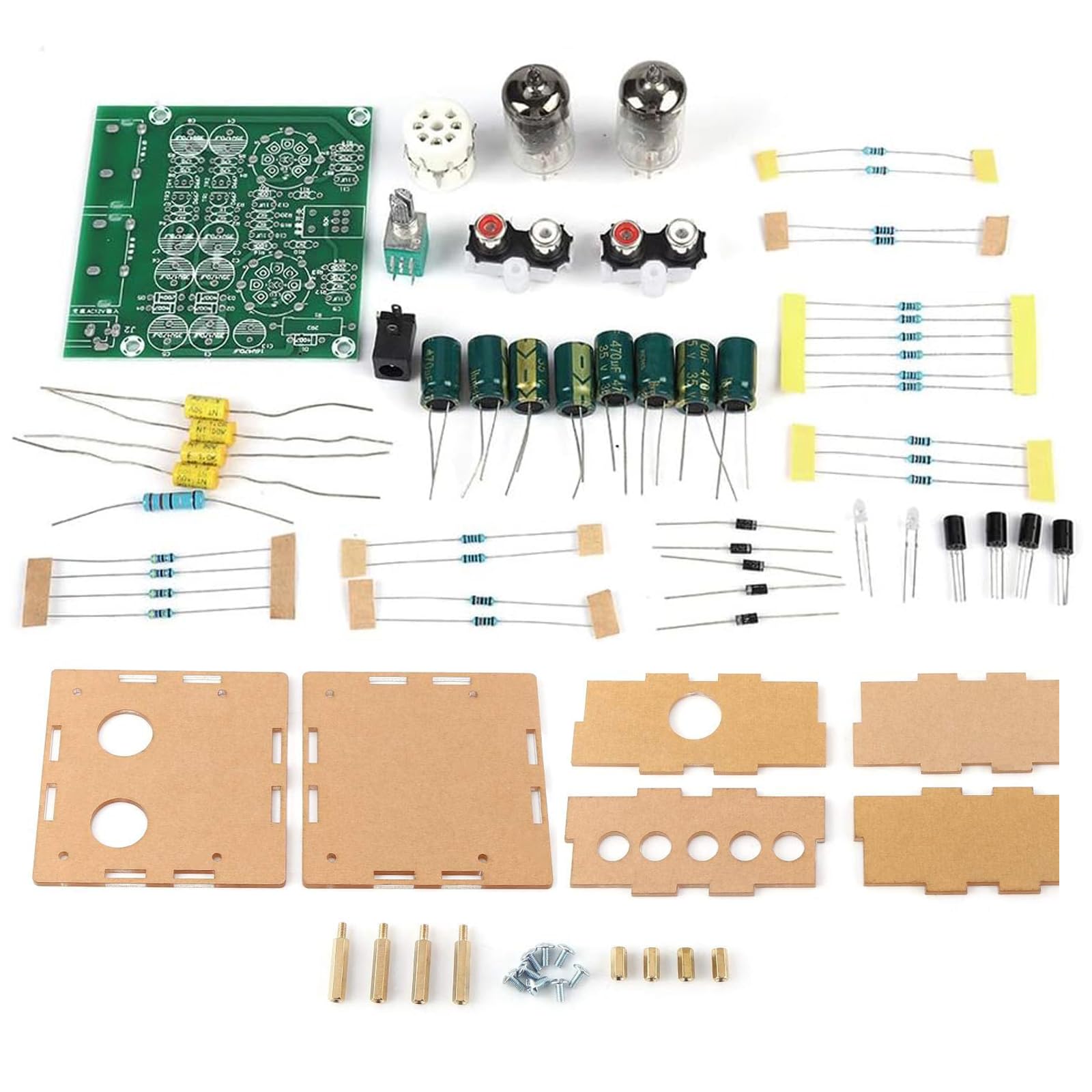 Kit de amplificador de tubo, preamplificador de válvula electrónica 6j1, preamplificador de bricolaje, kit de piezas de protección de carcasa con kit de carcasa de caja, kit de placa de