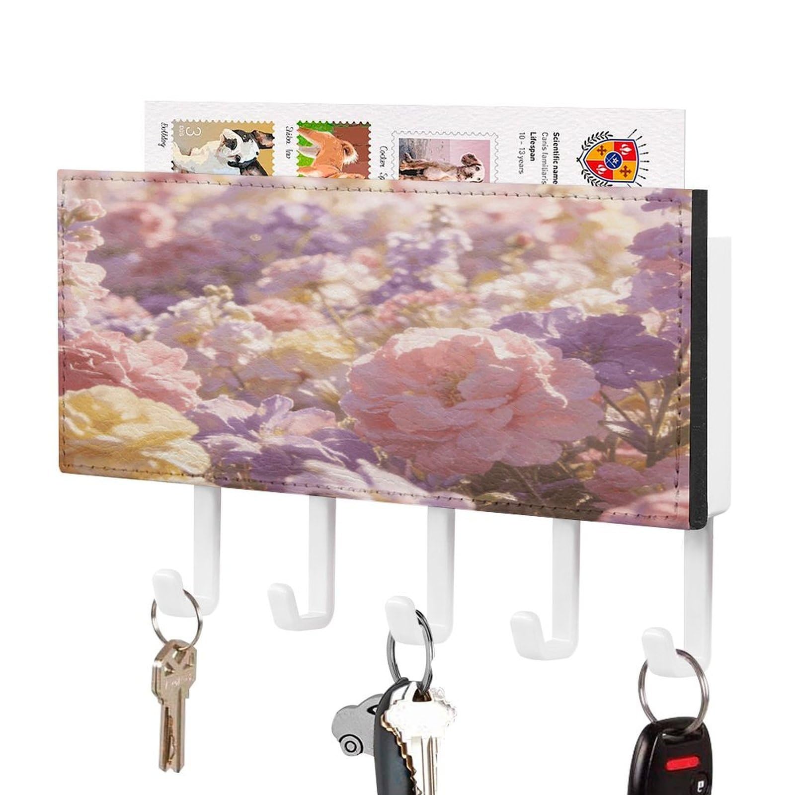 Organizador de llaves de pared compacto con estante para cartas de piel sintética