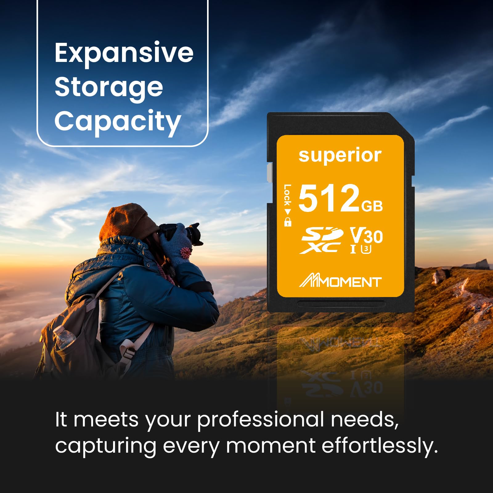 MMOMENT Scheda SD da 512 GB UHS-I U3 V30 classe 10 ad alta velocità SDXC - Fino a 95 MB/s in lettura, 55 MB/s in scrittura, compatibile con fotocamere DSLR, laptop, videocamere, video 4K UHD