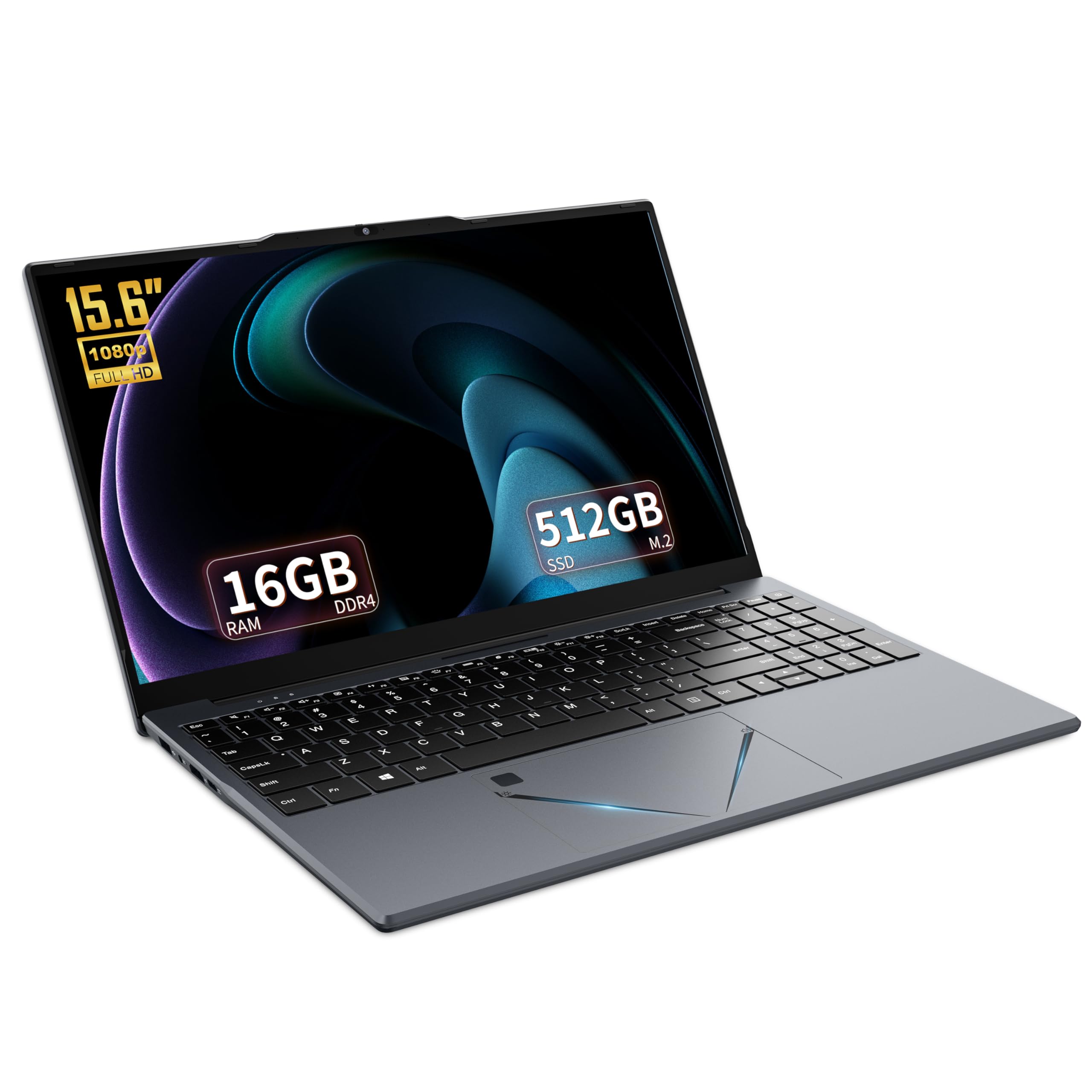 Amita Notebook 15,6" FHD Grigio, Processore N95 (fino a 3.4 GHz), 16GB RAM DDR4, SSD NVMe, Tastiera retroilluminata, Touchpad intelligente, Webcam con interruttore privacy (512, GB)