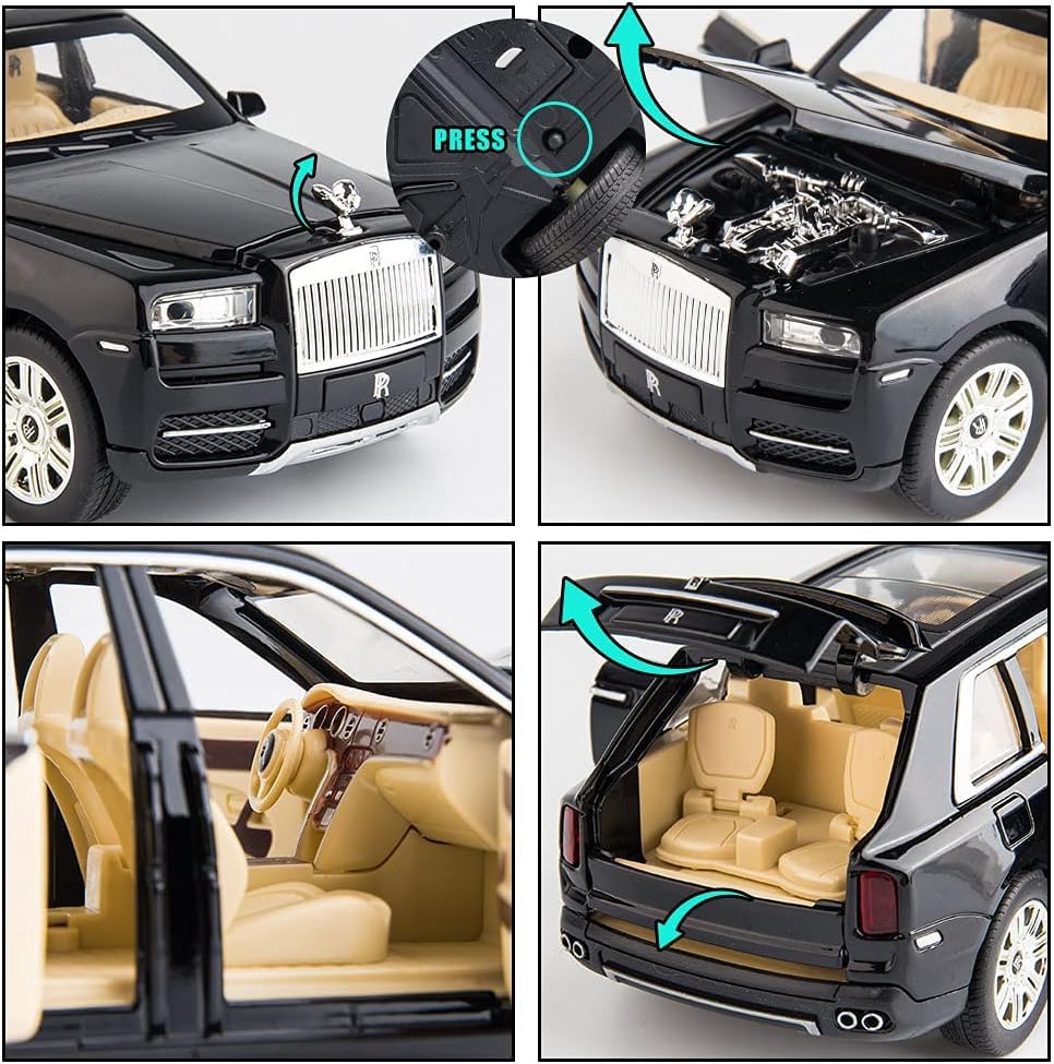 Image of 1:24 Scale Rolls-Royce Cullinan SUV Model Car Toy, Zinc Alloy Pull Back Toy car with Sound and Light for Kids Boy Girl Gift(Multi Color As Per Stock)