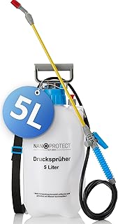 Nanoprotect Drucksprüher 5 L | Universelle Sprühflasche für Essigsäure, Wasser, Dünger und mehr | Mit Schlauch, Tragegurt und Verstellbarer Düse aus Kunststoff | Pumpsprüher
