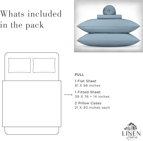 Miniatura 6 de Linen Home Juego de sábanas de percal de algodón lavado, tamaño matrimonial, color azul bebé, bolsillo profundo, 4 piezas, 1 sábana encimera, 1