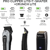 Vista 2 de Supreme Trimmer 3-in-1 Barber Bundle Pro Clipper Lite, DLC T-Shaper Trimmer, Crunch Lite Foil Shaver Professional Beard Trimmer/Clipper Kit