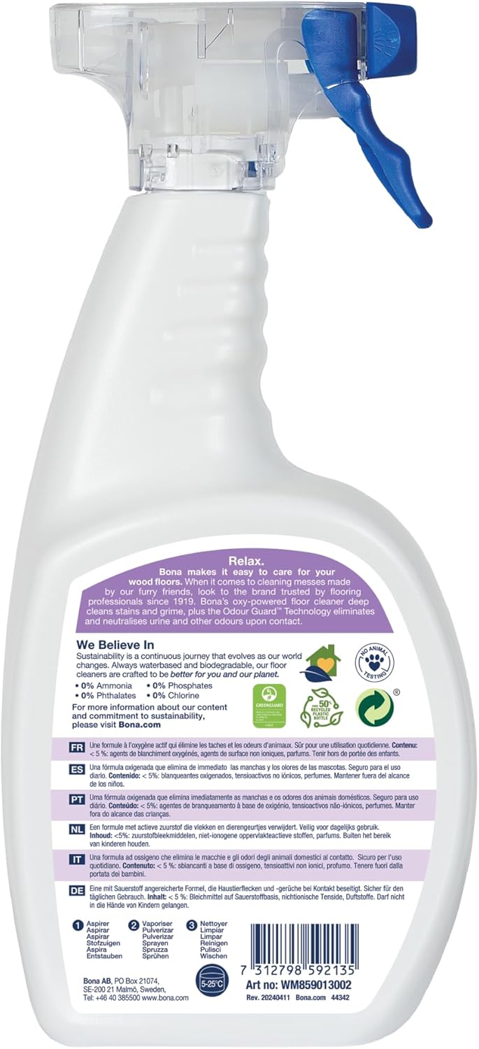 Bona Pet System Intensive Cleaner for Wooden Floors 1L - Pet Stain Cleaner and Odor Remover - Urine Odor Remover - Stain Remover - Suitable as Dogs and Cats Spray