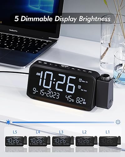 Miniatura 4 de Roxicosly Reloj despertador de proyección para techo de dormitorio, 118 dB súper fuerte para personas que duermen con mucha resistencia, alarma dual