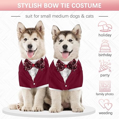 Miniatura 10 de Kuoser Camisa para perro, ropa para perros pequeños, elegante traje con corbatín, camisa de boda, esmoquin formal con corbata negra, traje de perro