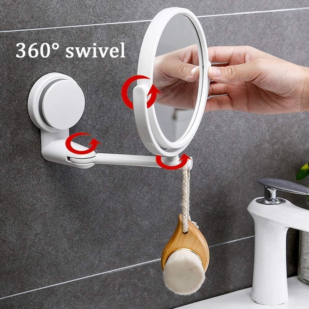 Espejo de Maquillaje con Luces Espejo de Ducha para afeitarse, Espejo de Maquillaje de tocador con Aumento 1X3X de Doble Cara con Gancho para Afeitar, rotación giratoria de 360 gra