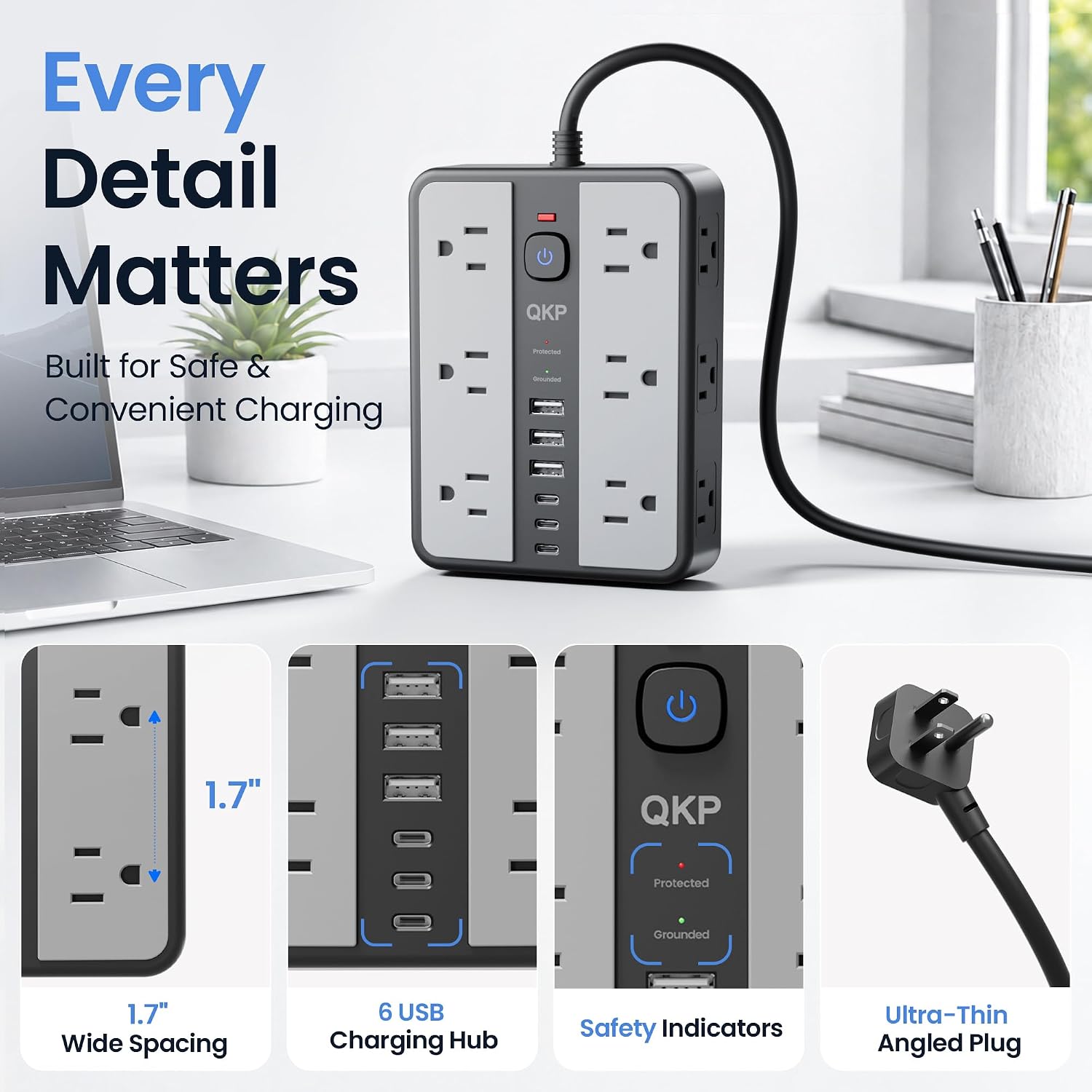 2400J Surge Protector Power Strip with 12 Outlets, 6 USB (3 USB C), 6 FT 9 71B2 u2HpAL. AC SL1500