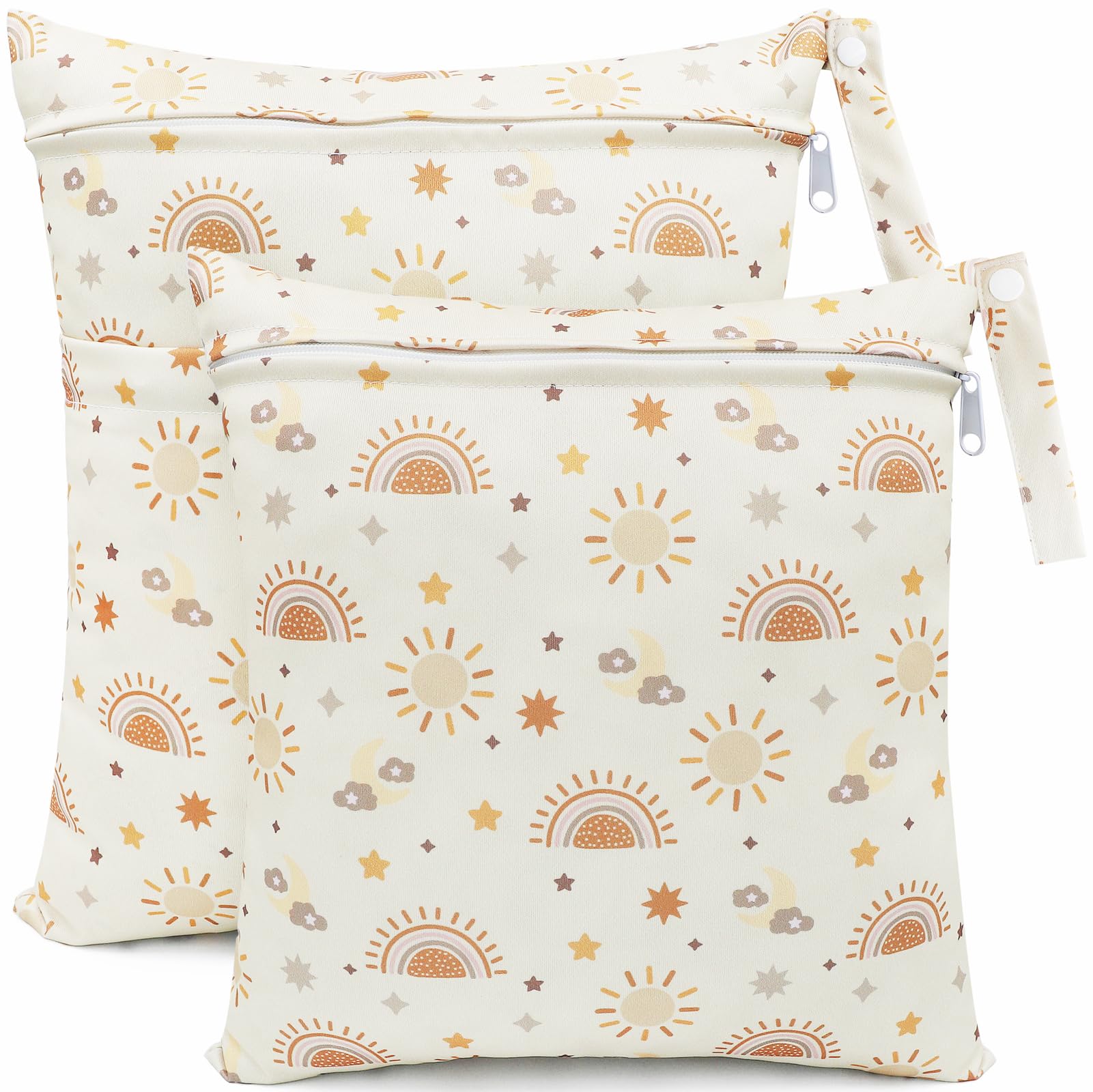 Wet Bag, 2 PCS Wet Dry Bags for Cloth Diapers Nappy Daycare Organiser Storage Bags, Waterproof Washable Reusable Zipper Bag (White Sun) — view 14