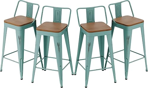 Miniatura 14 de Andeworld Juego de 4 taburetes de bar de altura de mostrador, taburetes de bar industriales de metal con asientos de madera (24 pulgadas, dorado