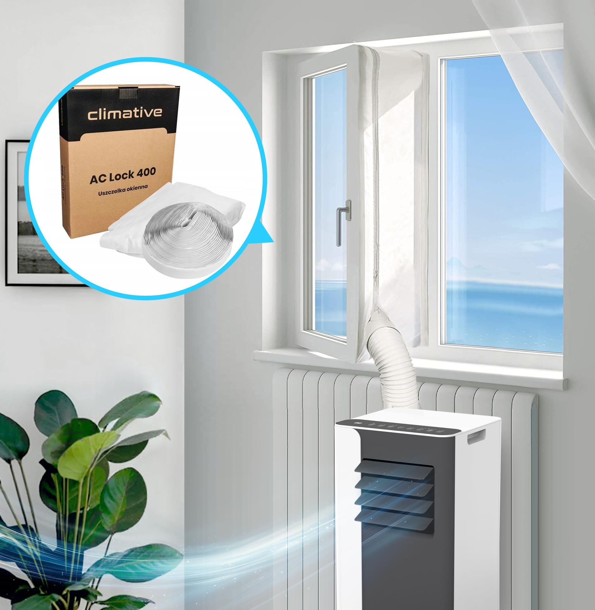 Mobile Klimaanlage 9000 BTU WiFi Tuya Smart Klimaanlage Mobil mit Abluftschlauch Mini 2,6 kW 3-in-1 Portable Air Conditioner 26 m² Fensterabdichtung