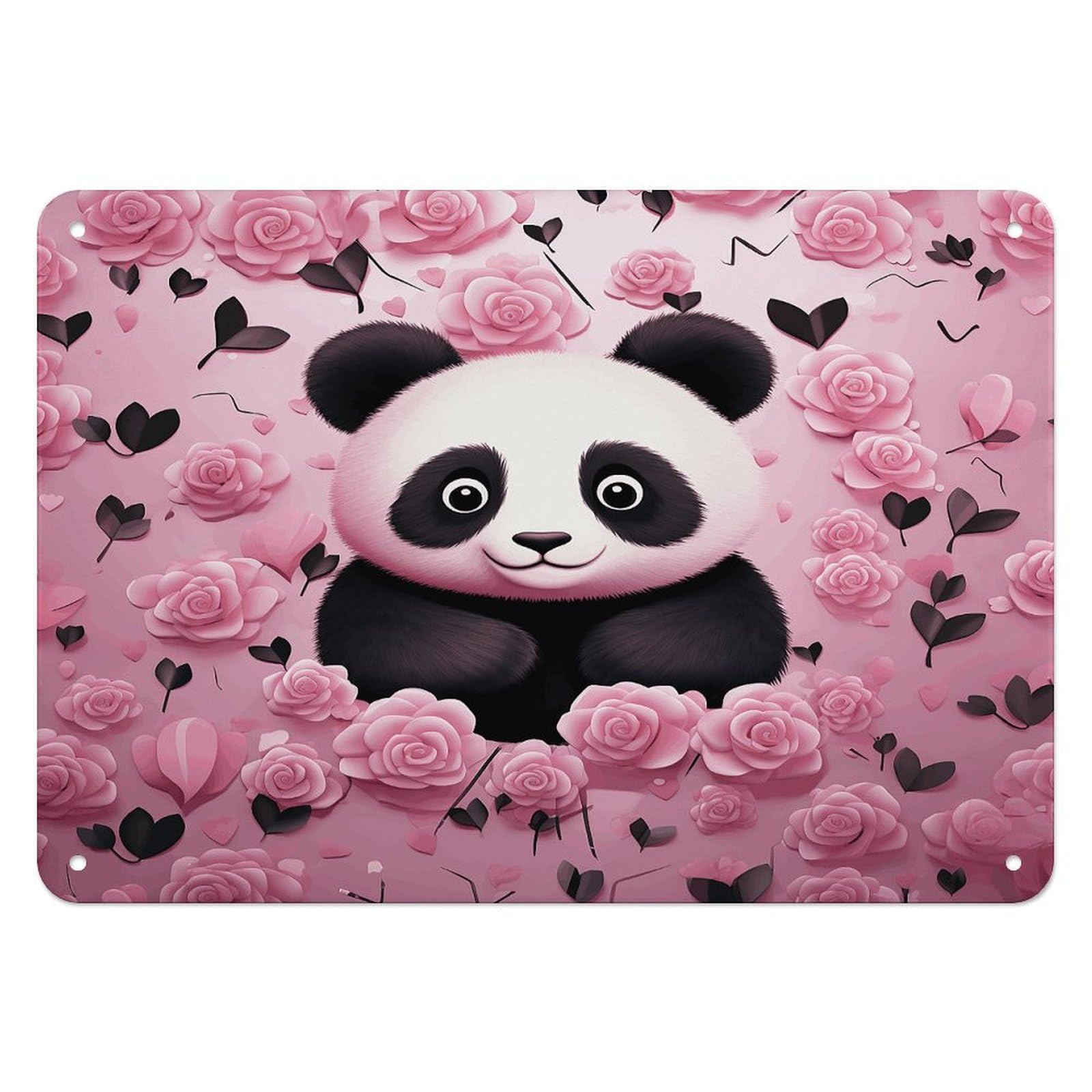 Fekiloot Style Pink Panda Pattern Wall Decor Iron Painting Metal Sign