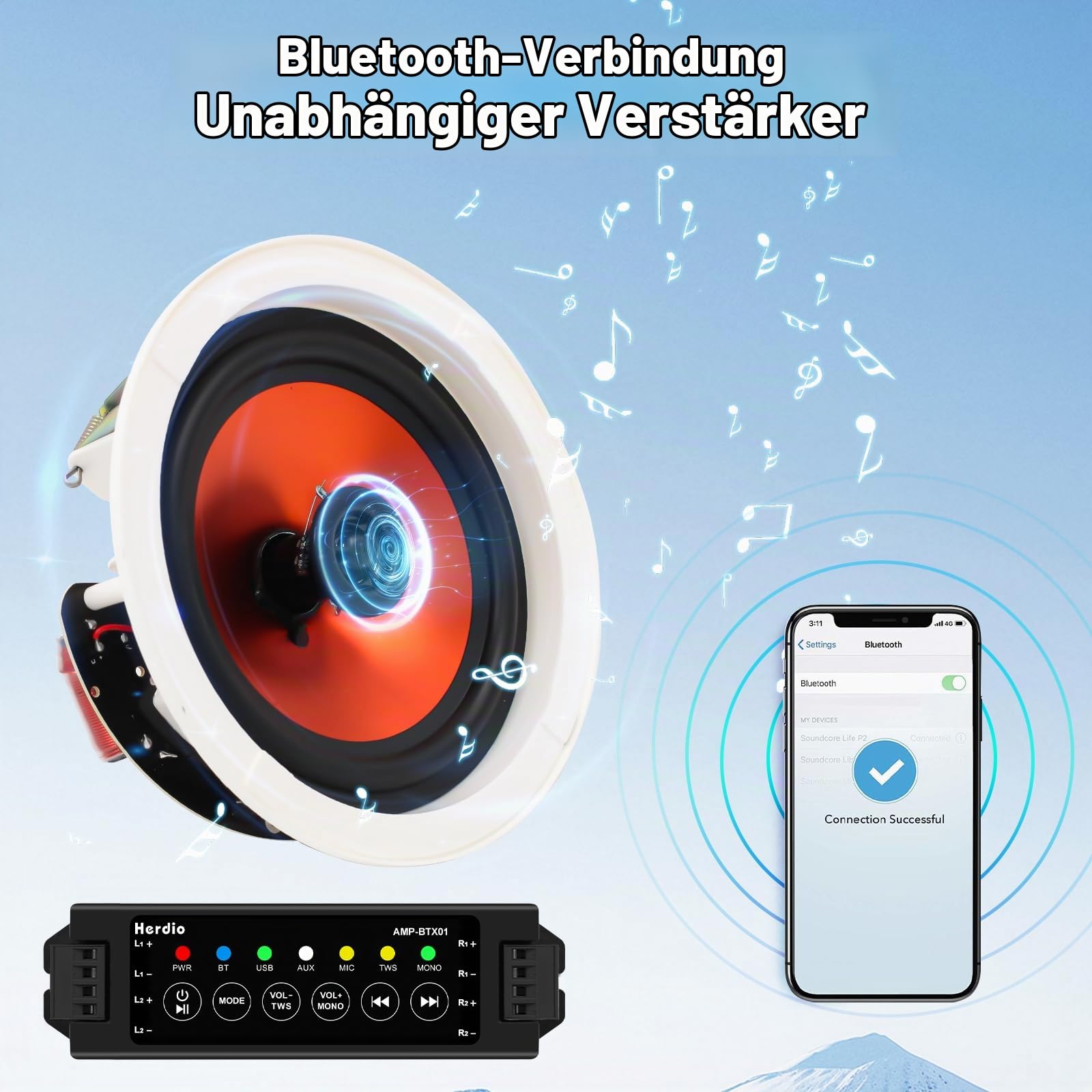 Herdio 4 Inch 480 Watts High Power Bluetooth Ceiling Speakers - 4 Recessed Speakers, Crisp Surround Sound for Home Theater, Bedroom, Kitchen, Office & Covered Patio(2 Paris)