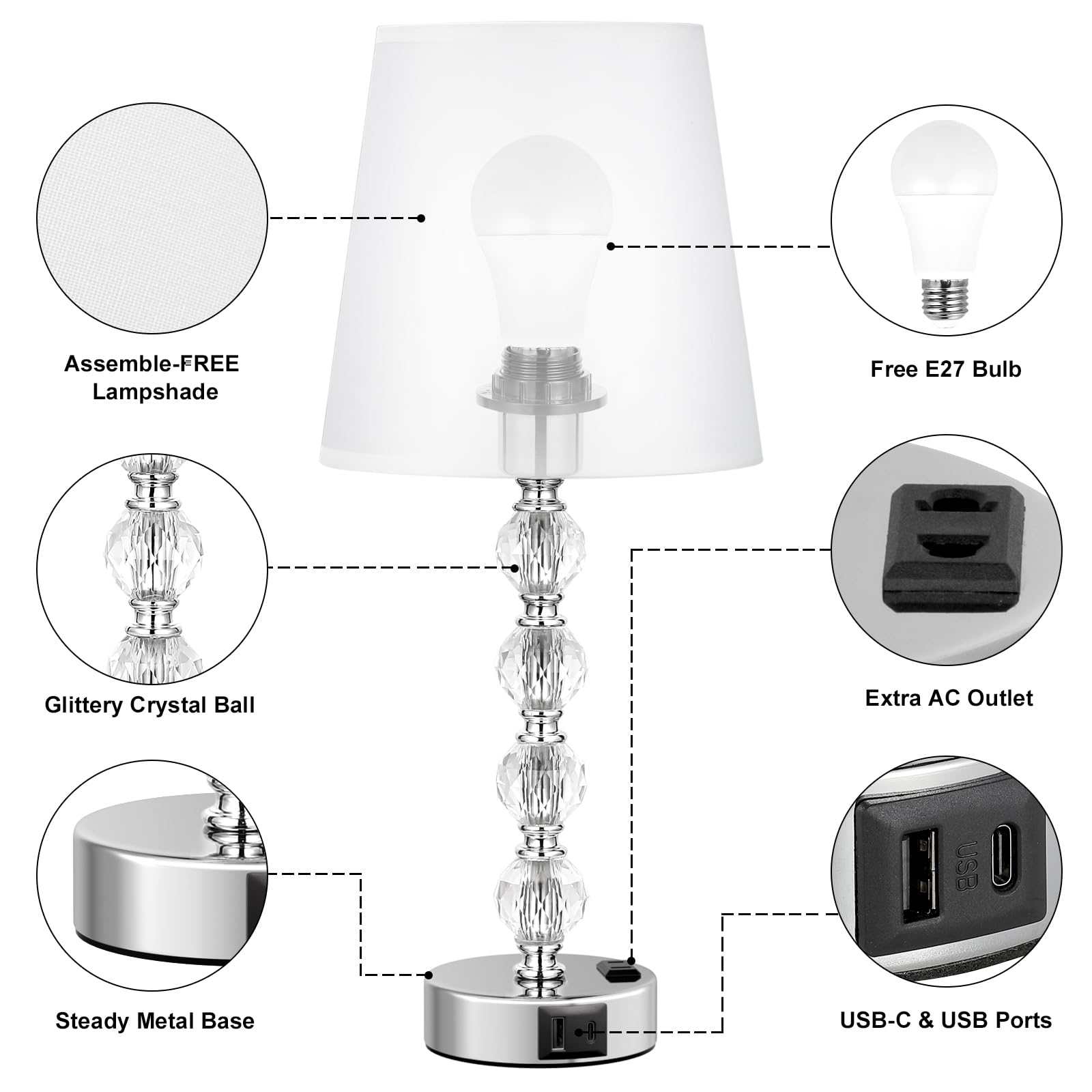Kakanuo Lampe de chevet USB-lampe de table moderne en bois massif avec