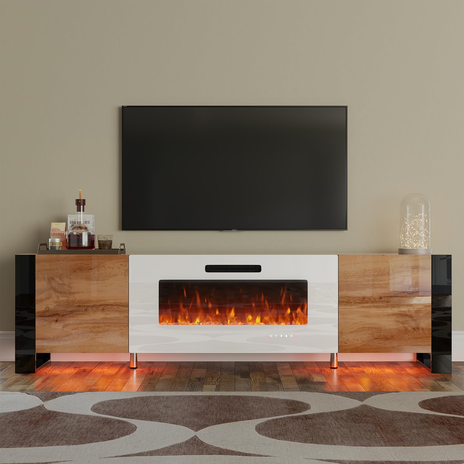 VanAcc 70 High Gloss Fireplace TV Stand