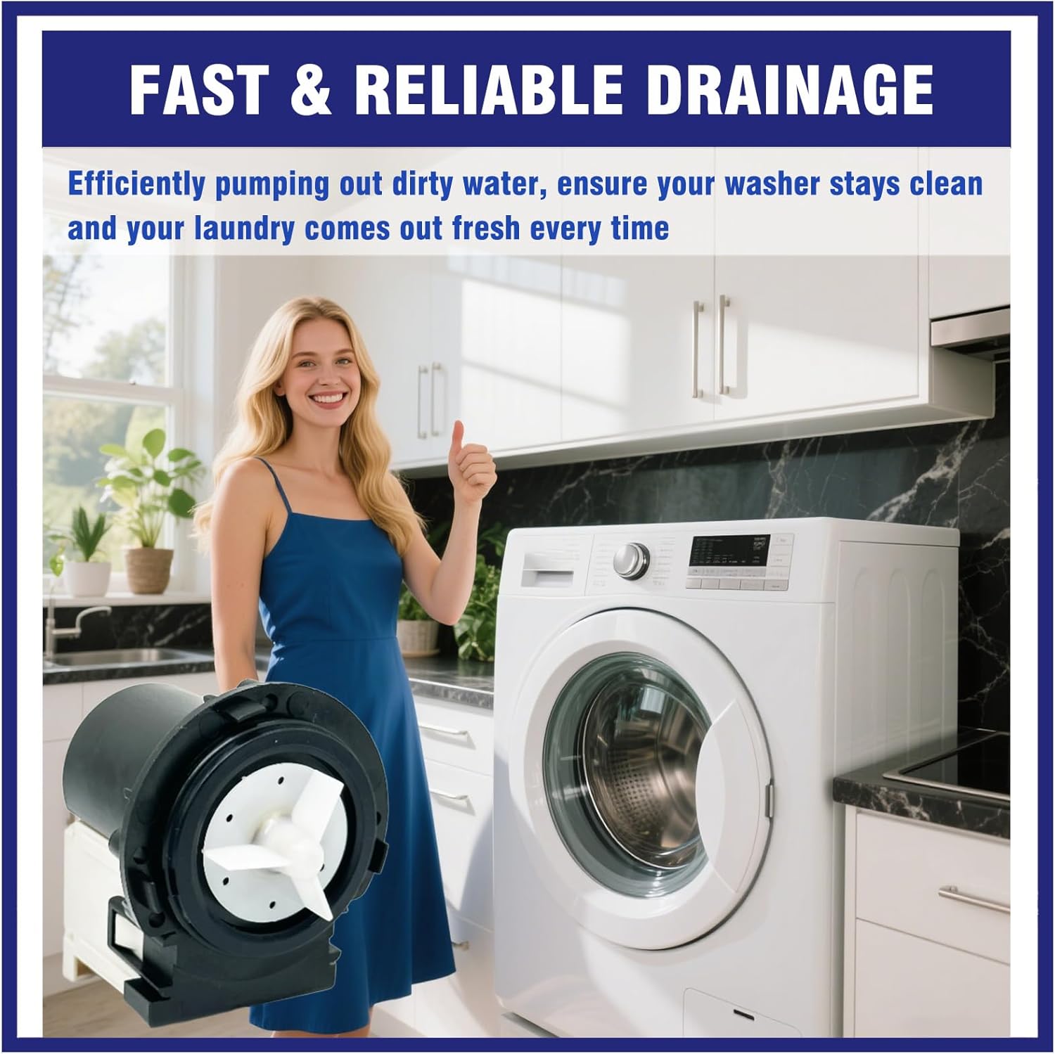 Washer Drain Pump Compatible with LG WM3470HVA, WM3670HVA, WM4270HVA, WM3270CW, WM9000HVA, WM2655HVA Washing Machines