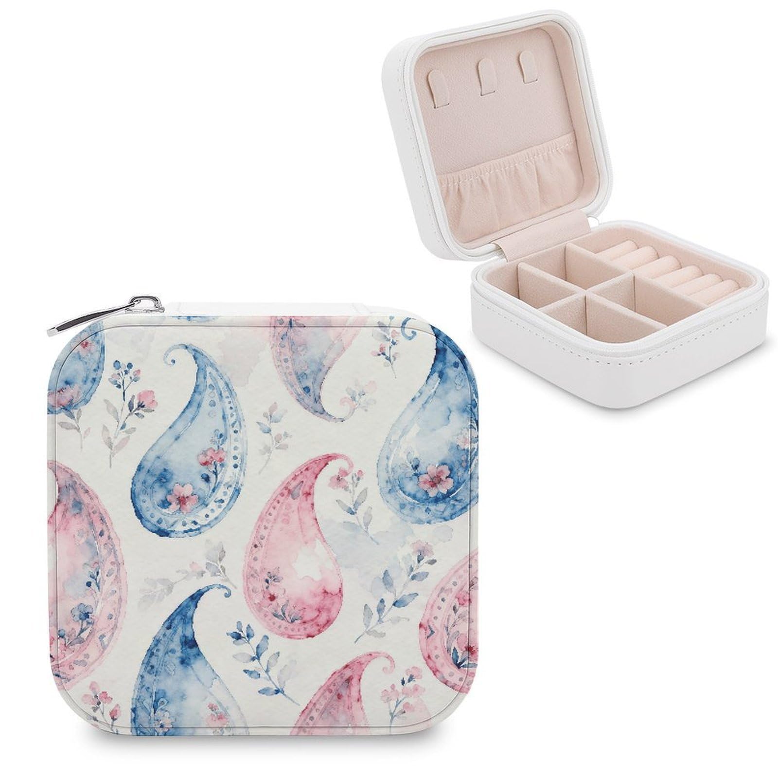 FekiLoot Paisley Pattern Jewelry Box Exquisite Jewelry Organizer Silver Gold Trinket Storage Case Multi Compartments Cute Earrings Ring Necklace Holder For Woman Household Gift