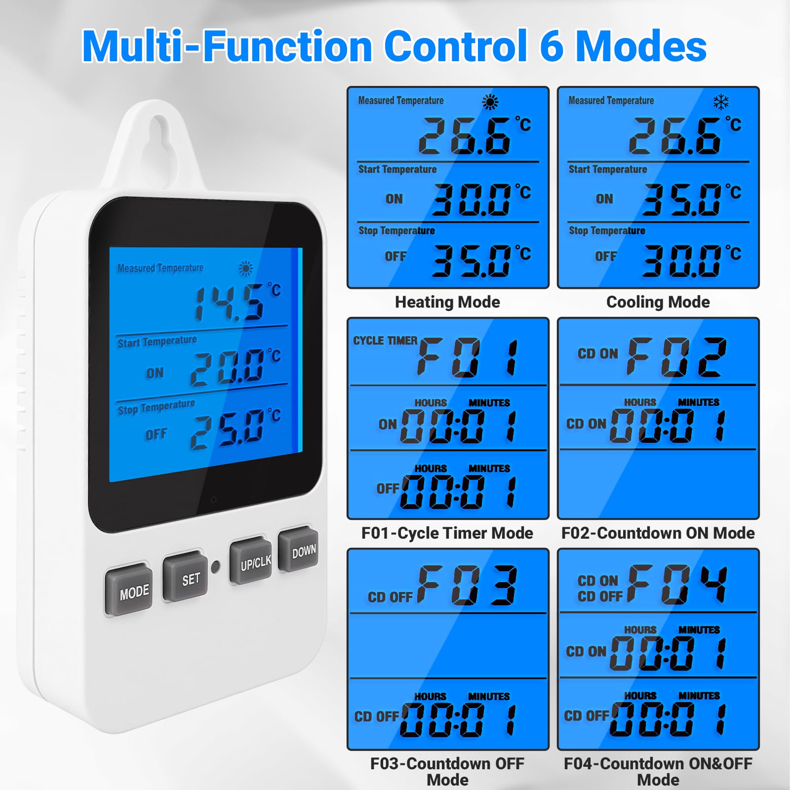 Digital Thermostat Steckdose mit Fühler Temperaturregler 230V Steckdosenthermostat Heizung Kühlung Zeitschaltuhr Temperaturschalter für Gewächshaus Terrarium Aquarium