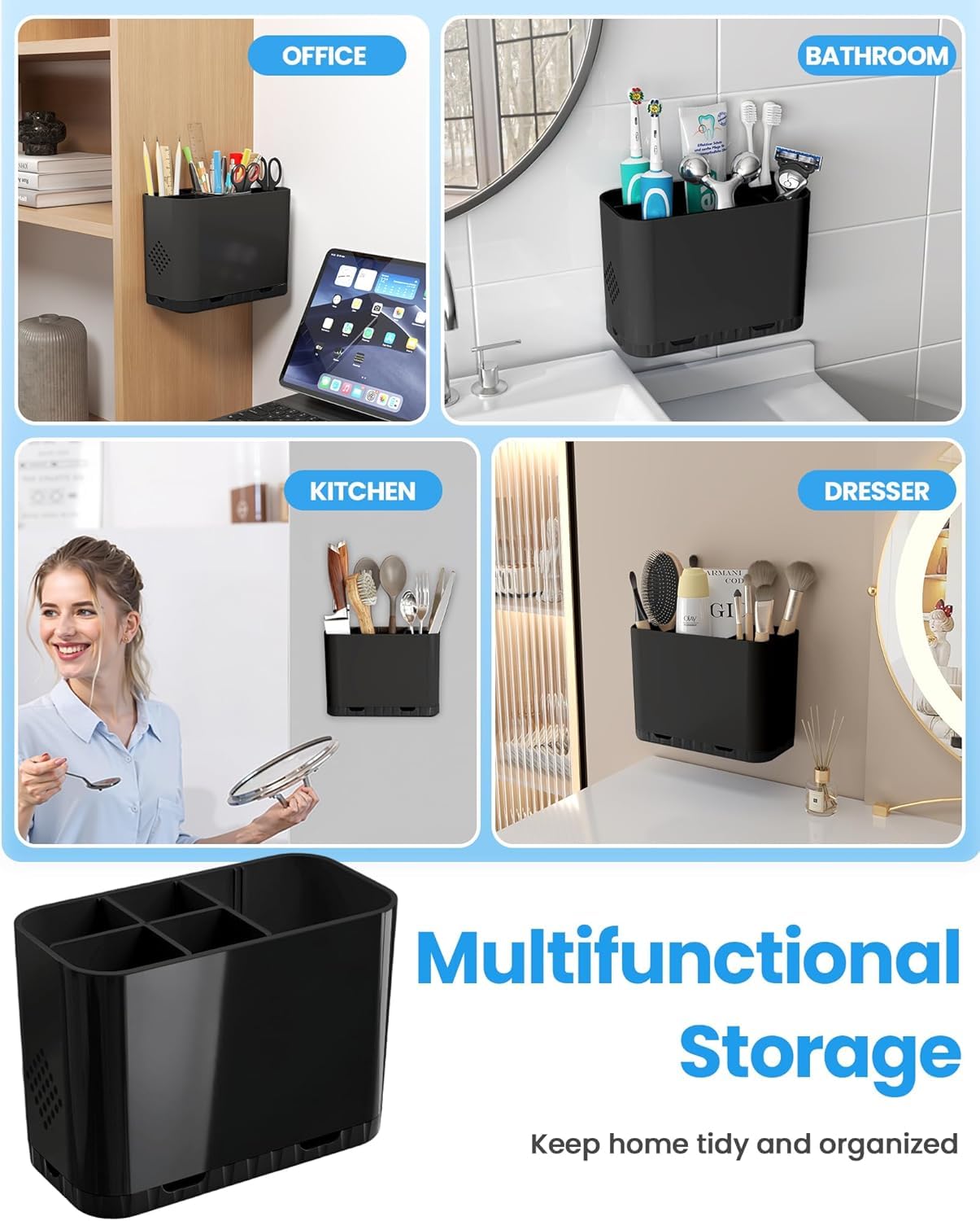 5 Slots Detachable Toothbrush Holder Set - for Bathroom Countertop, Black - Image 8