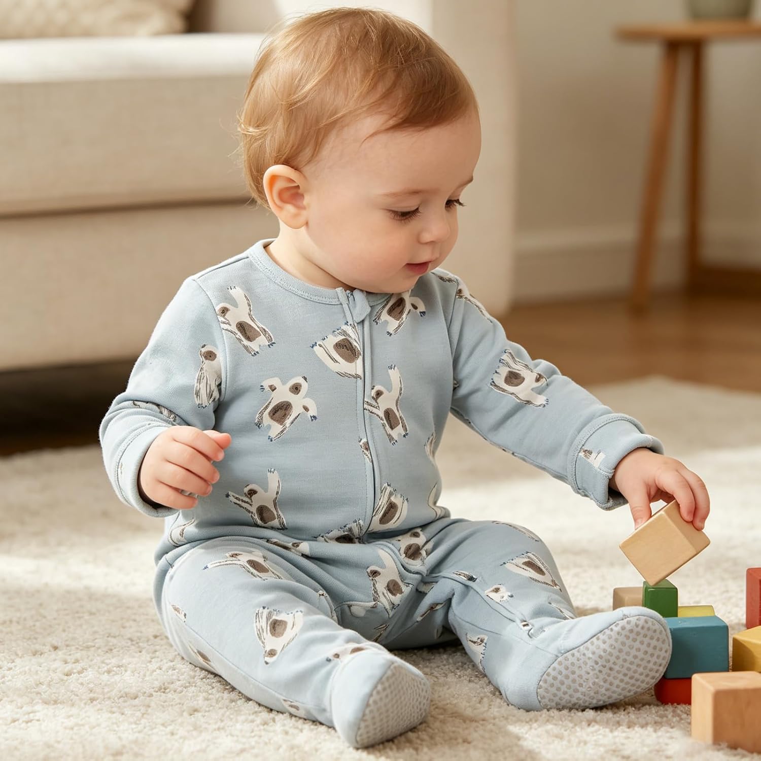 Aablexema Baby Footie Pajama with Mitten Cuffs, Double Zipper Infant Cotton clothes Sleeper Pjs, Footed Sleep Play