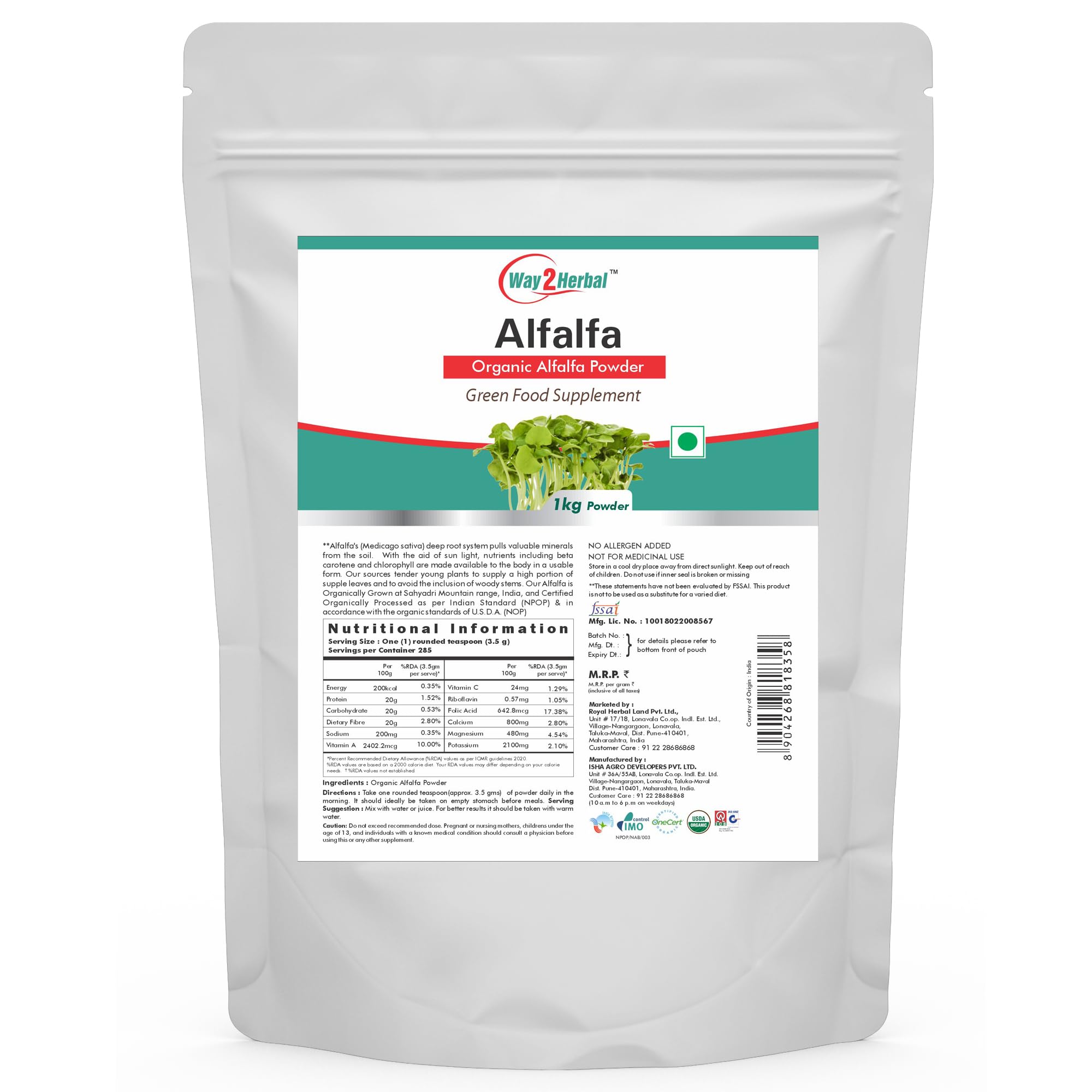 Way2Herbal Alfalfa Powder 1Kg | Pure & Natural Supports Nutrition (Pack of 1)-image-20